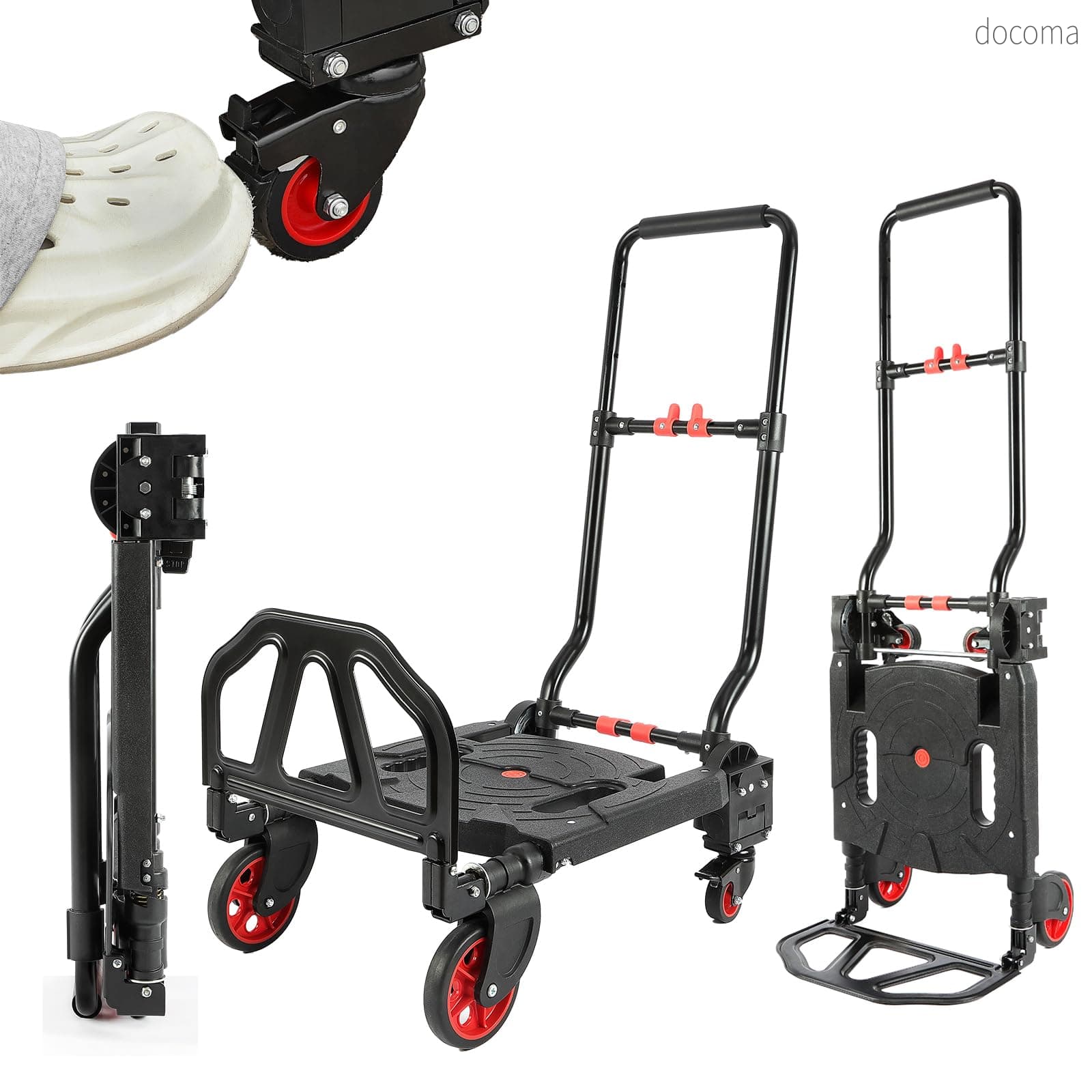 Rakuten - 【送料無料】折りたたみ 耐荷重 150kg 2WAY 4 輪 2 輪切替 ブレーキ付き 静音キャスター 軽量 7.70kg 組立不要 コンパクト収納 運搬台車(L)