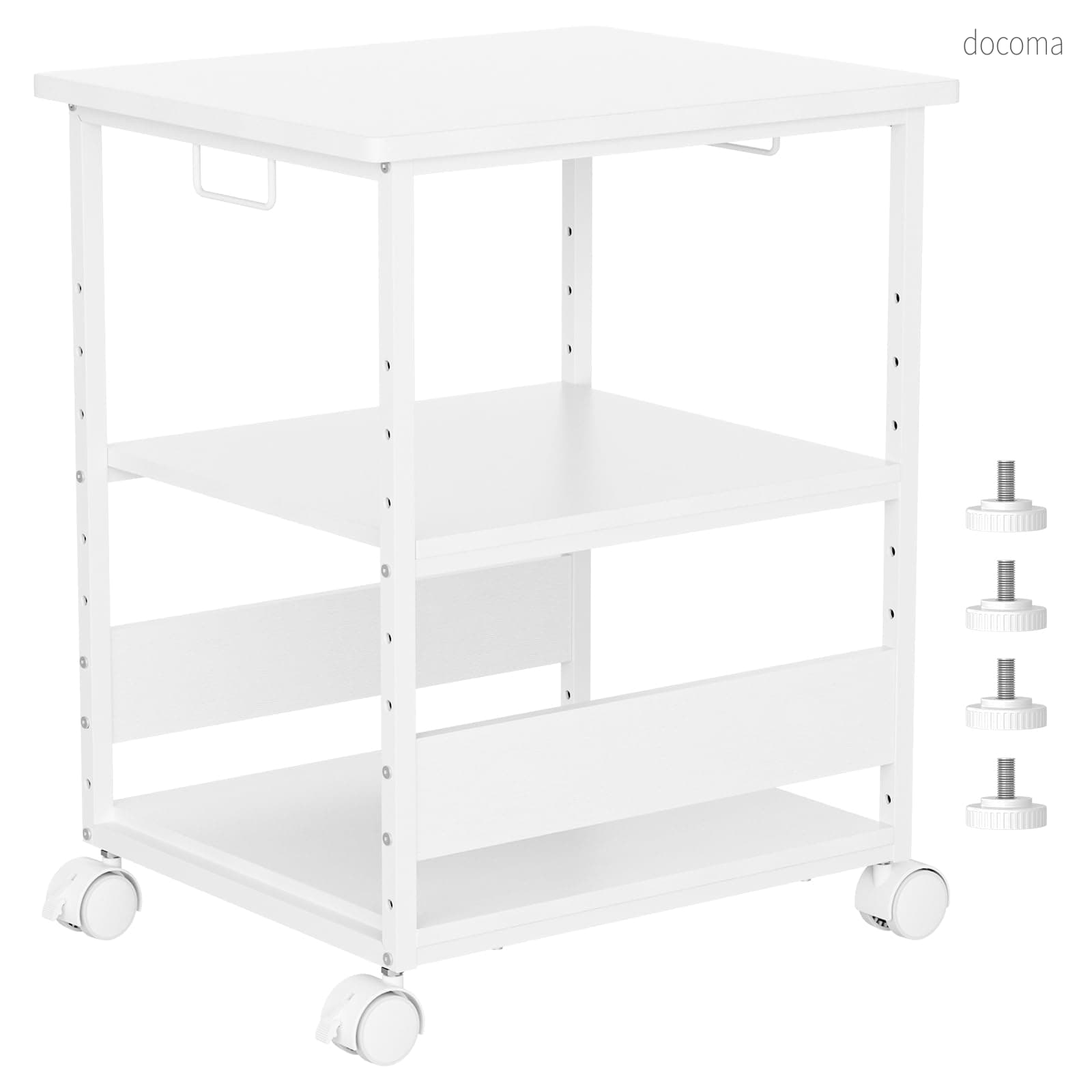 Rakuten - 【送料無料】プリンター台 プリンタラック キャスター付き 幅60 奥行50cm 高さ70cm 総耐荷重90kg A3 A4対応 コピー機台 サイド デスク ワゴン デスク下 収納棚 事務用品収納 物置台 中棚9段階調節可能 組立簡単 (ホワイト-3段高さ70cm)