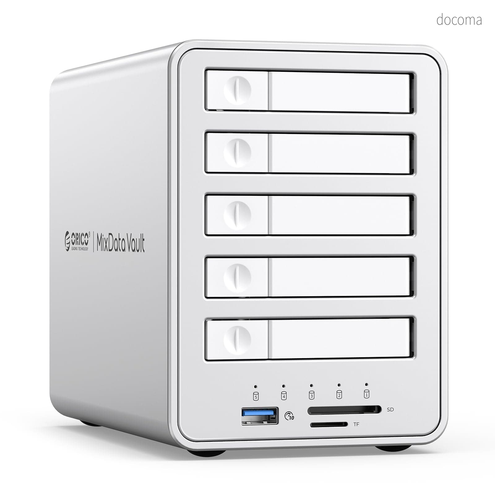 Rakuten - 【送料無料】オールフラッシュ SSDケース 5台 8TB*5 RAIDケース 10Gbps USB3.2 Gen2接続 7-9.5mm 2.5インチSSD/HDD対応 デイジーフェイス機能付き アルミ合金制 SSD 外付けケース USB3.2 10Gbpsポート*2 SD/TFカードリーダー 8858RC3