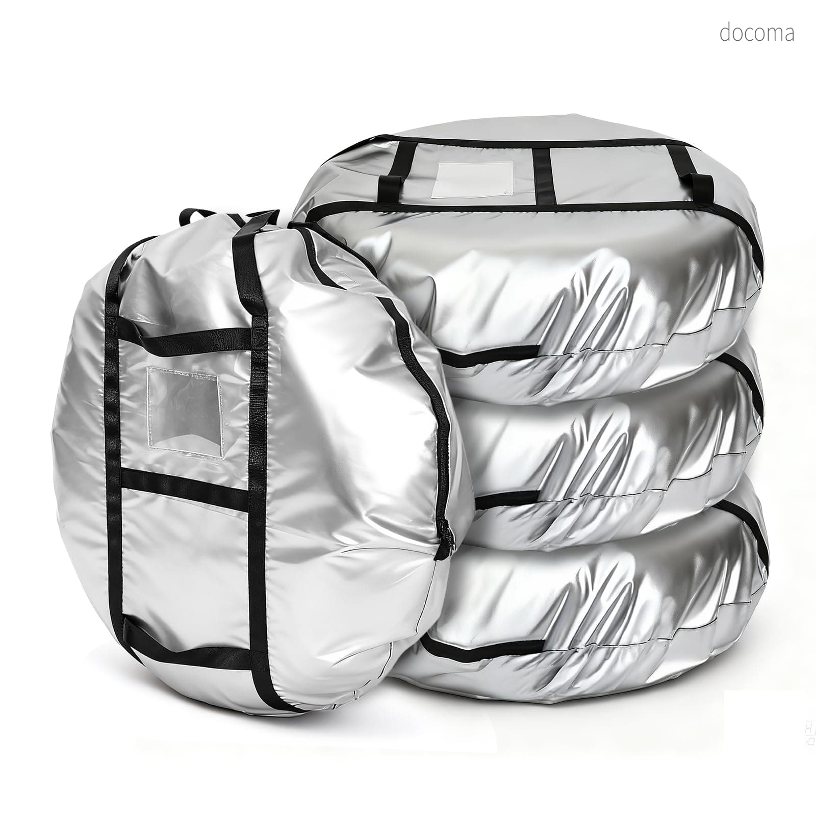 乐天商城 - 【送料無料】タイヤカバー 防水 厚手500D 屋外 タイヤ保管 収納 厚手 ハンドル付き 劣化 UVカット タイヤ保管バグ 雨雪対応 耐久 タイヤキャリーバッグ 軽自動車 普通自動車 収納袋付き シルバー M 4枚セット LTZ13-M-4PCS