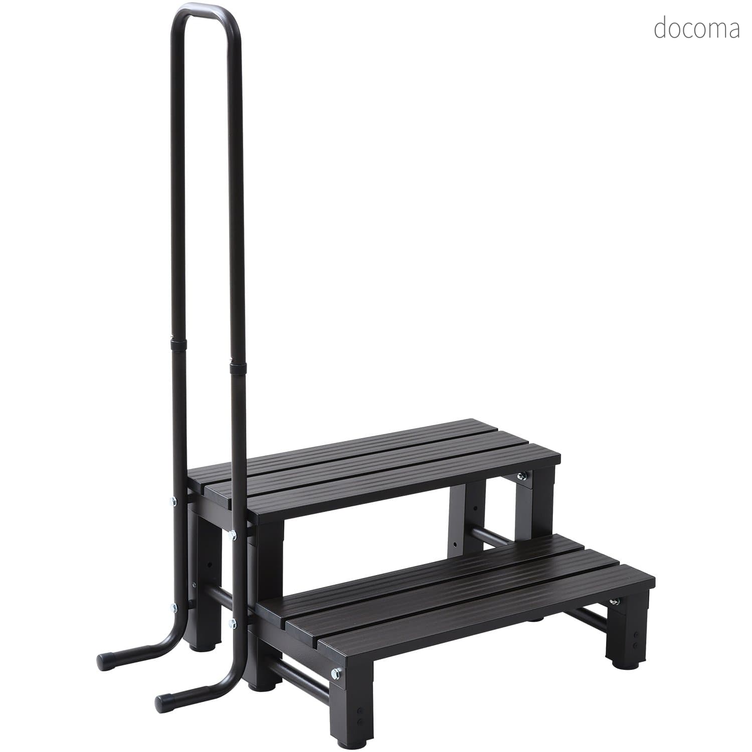 樂天商城 - 【送料無料】取っ手付きアルミ2段踏み台 幅64.6(取っ手を含む81.5cm)×奥行53×高さ118cm 耐荷重80kg ステップ幅26cm 段差解消 介護 階段 庭 ステップ 屋外 踏み台 バルコニー ベランダ デッキ 縁台 段差解消 介護 ダークブラウン YM-8002H