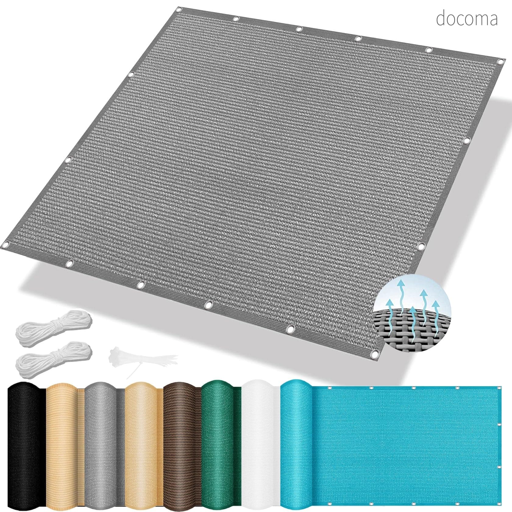 Rakuten - 【送料無料】サンシェード 150 x 180 cm 強化銅製ハトメ 縁が二層重ね 高密度ポリエチレン 遮光 遮熱 日よけシェード 庭用サンシェード 固定用ヒモと結束バンド付き 取付簡単 ベランダ ガーデン 車庫 廊下 天井 屋外 様々な場所に適応 ライトグレー