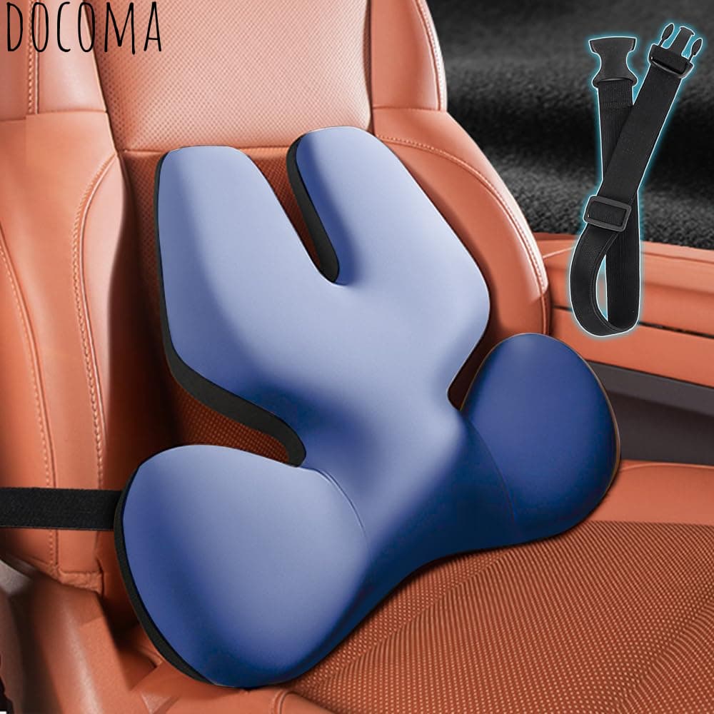 乐天商城 - 【送料無料】クッション 車 腰枕 腰サポート ランバーサポート 低反発 通気性 【取り外し可能な伸縮ベルト】 背もたれ 人間工学 オフィスチェア 腰当て シートクッション 車中泊 運転席(ブルー)