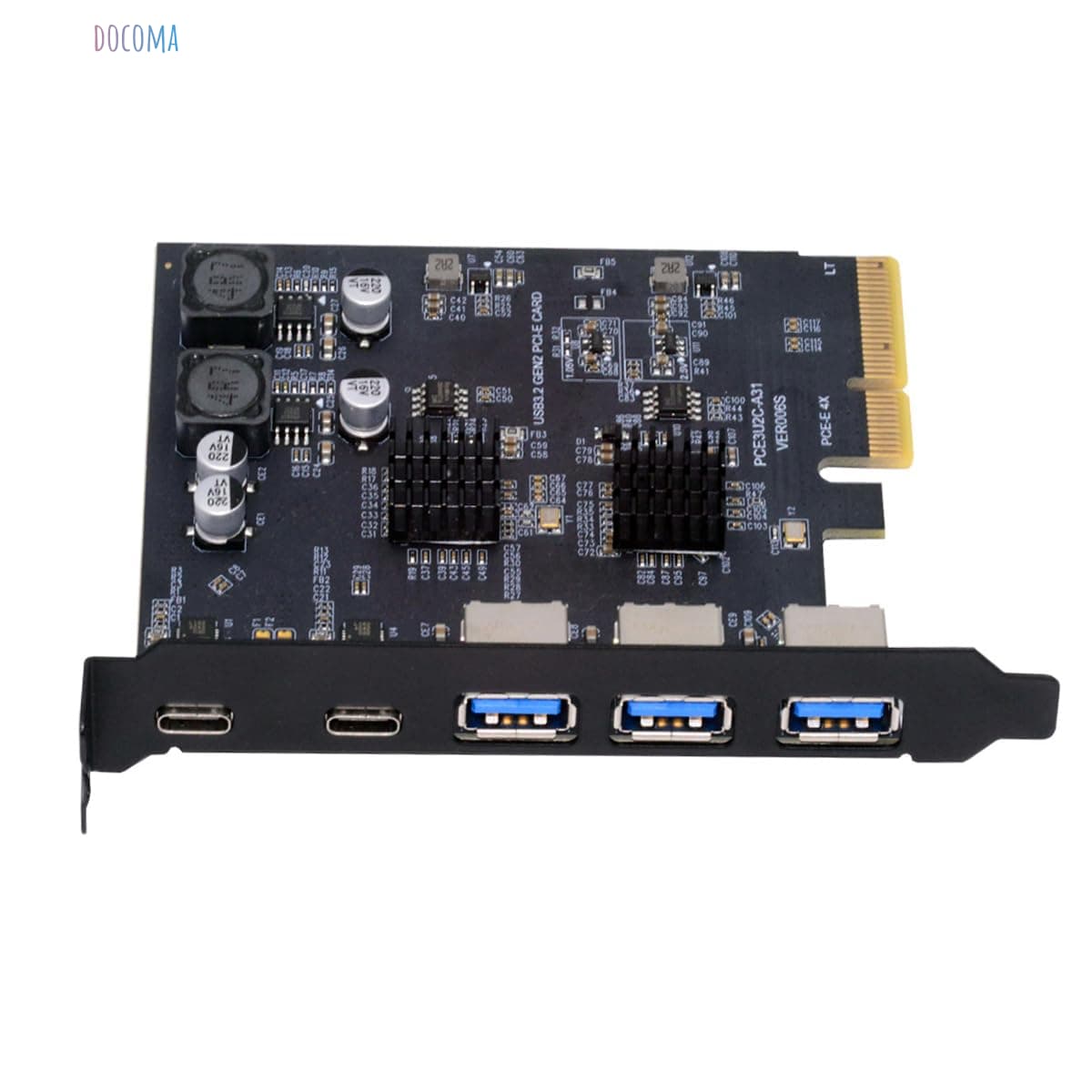【送料無料】3 つの Type-A USB3.0 ソケット & デュアル USB3.1 Type-C USB-C バックパネル - PCI-E Express カード アダプター ASM3142 VL822