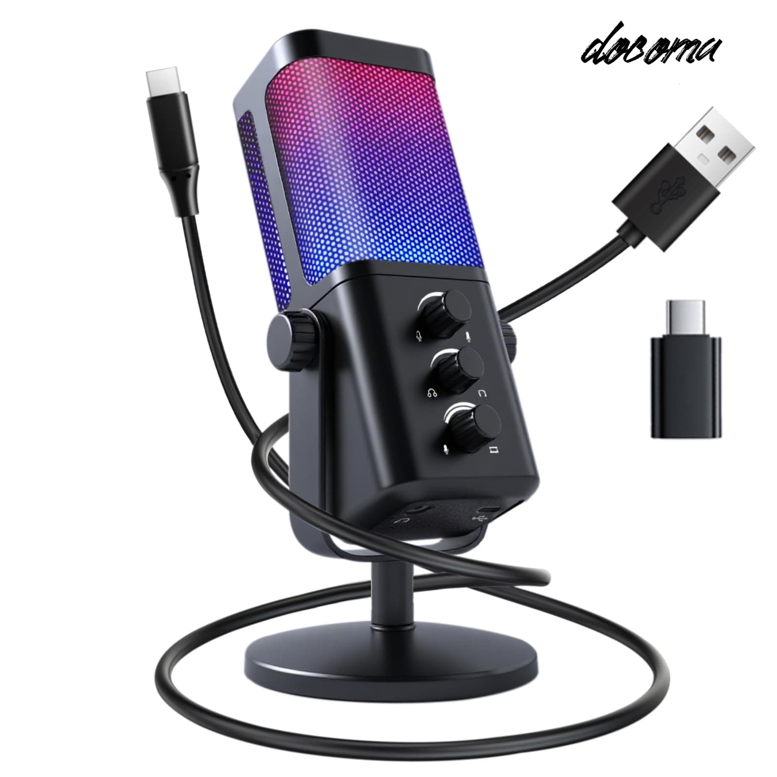 【送料無料】USB コンデンサーマイク ゲーミングマイク リアルタイムモニタリング（耳返し） 機能 搭載 RGBライティング ワンタッチミュート 音量調整 ヘッドホンジャック対応 PC/PS4/PS5用 ライブ配信 ポッドキャスト 録音 会議