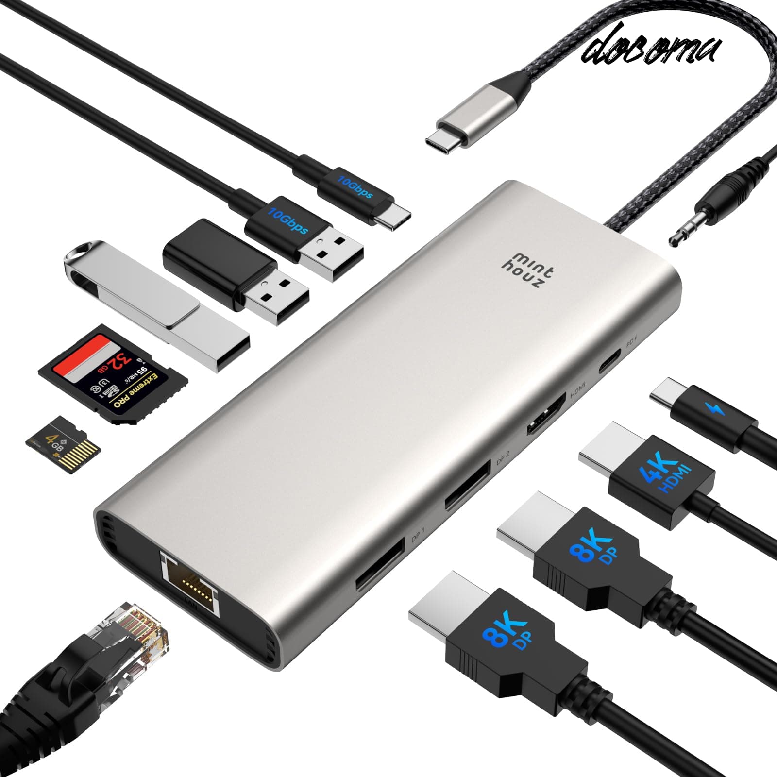 ドッキングステーション type-c ハブ hdmi 拡張 usb-c hub ドッキングステーション 3画面出力 マルチモニター hdmi マルチディスプレイ 3画面 thunderbolt ハブ HDMI+2*DP 8K/4K@144Hz 三画面出力 PD 100W 2.5G lan/SD/TF USB C 10Gbps MacBoo