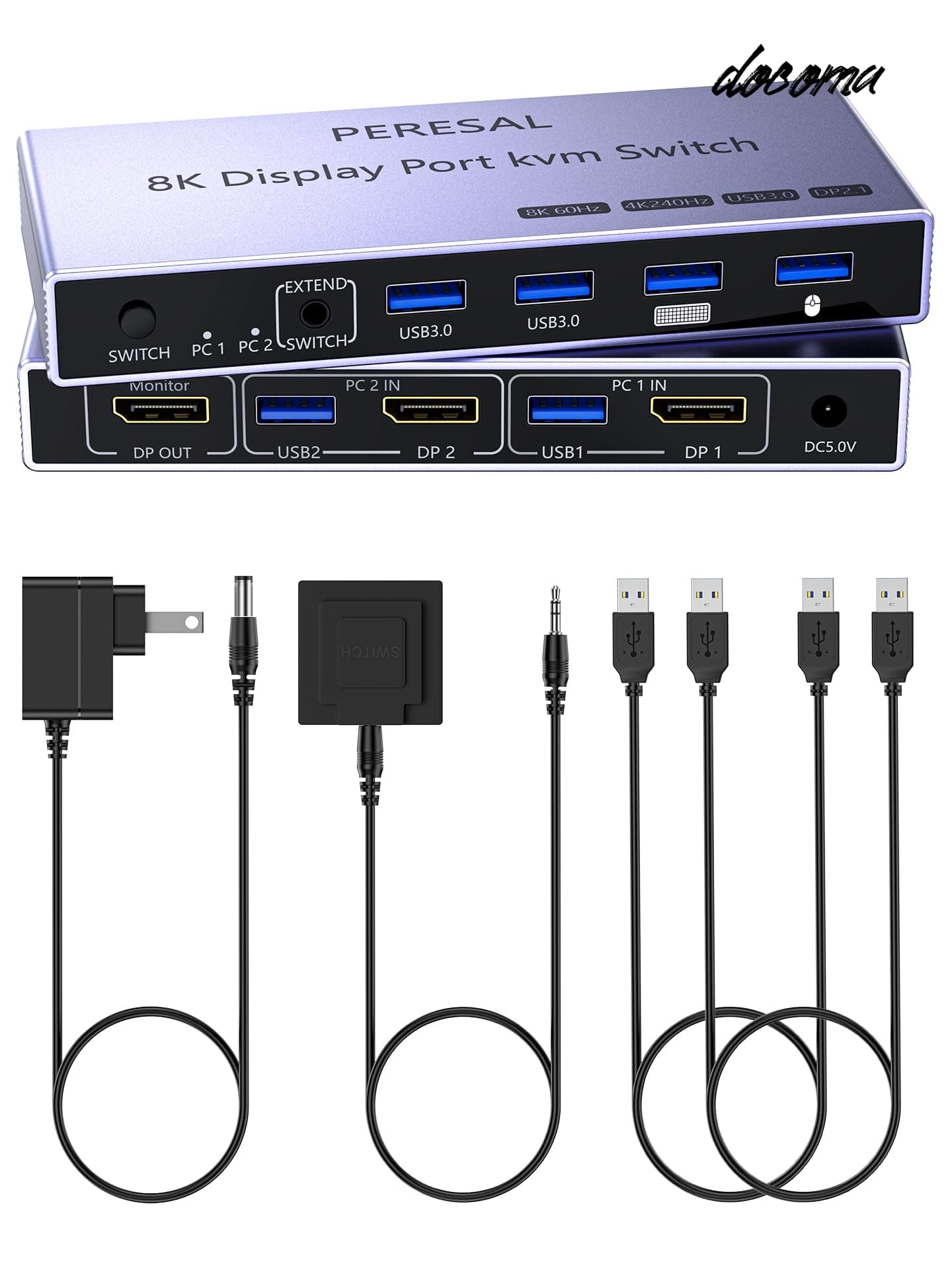 樂天商城 - 【送料無料】Displayport 2.1 KVMスイッチ2は1つのDP1.4に入り、4つのUSB 3.0ポートを持ち、8K@60Hz 4K@240Hzに対応し、2台のコンピュータが1台のディスプレイ・キーボード・マウス・USBプリンタを共有する