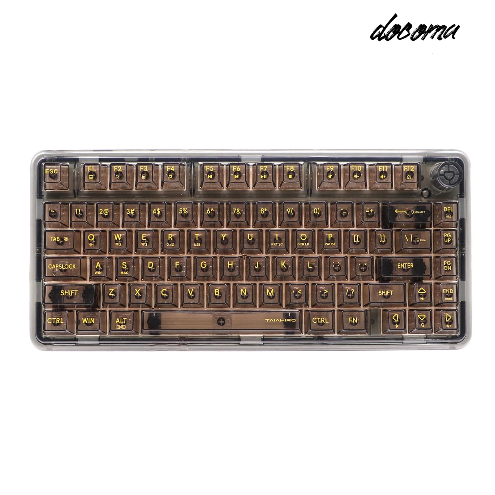 Rakuten - 【送料無料】ゲーミングキーボード 透明キーボード ノブ付き RGB ホットスワップ対応 75%配列 メカニカル BT5.0/2.4G/USB-C ワイヤレス 透明キーキャップ 80キー テンキーレス Windows/Mac/Android対応 リニア軸 (ブラック)