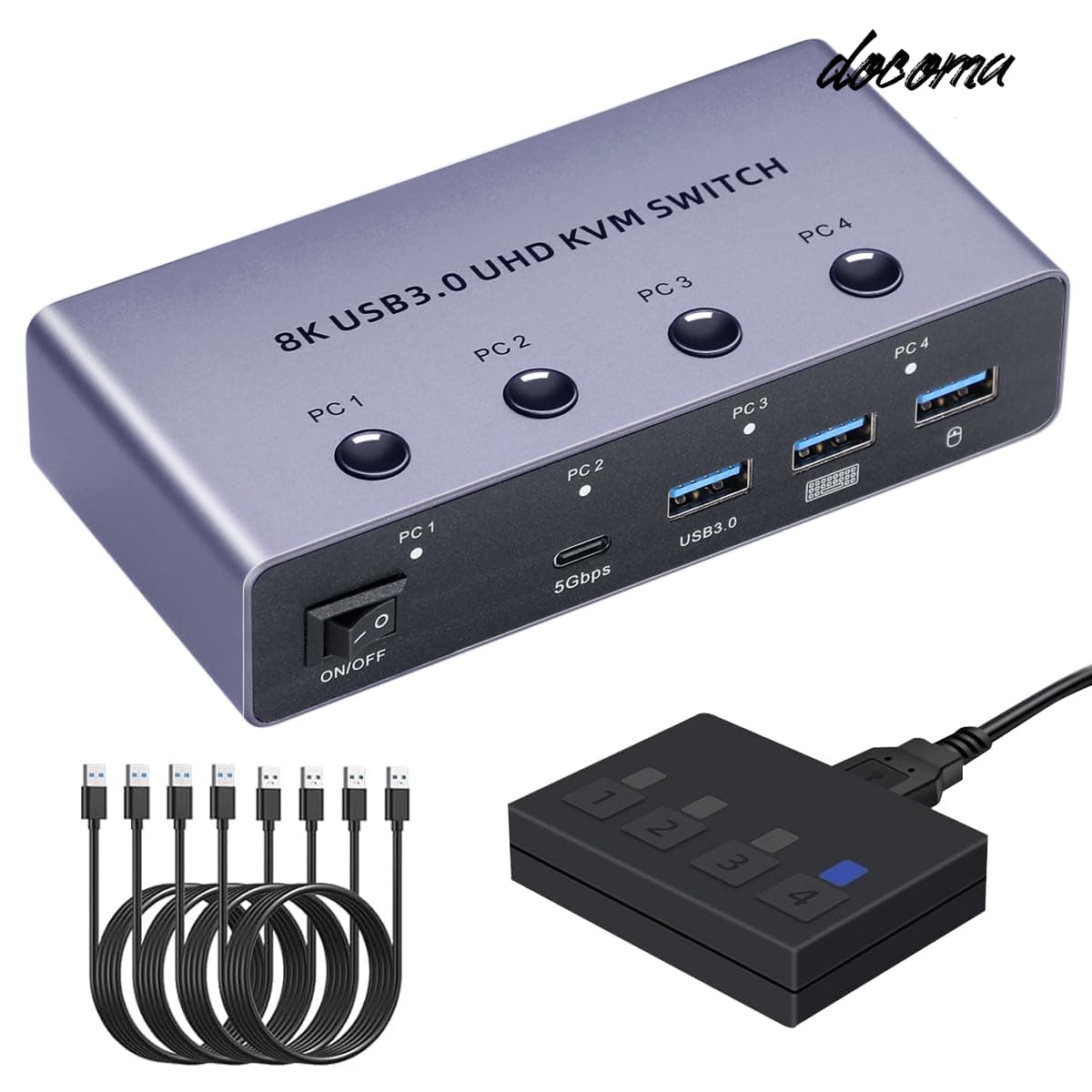 【送料無料】KVMスイッチ 4入力1出力 USBキーボード・マウス・モニターを共有 HDMI パソコン切替器(PC4台用) 4K@120hz HDCP2.3対応 手元スイッチ/USBケーブル付き VA580N