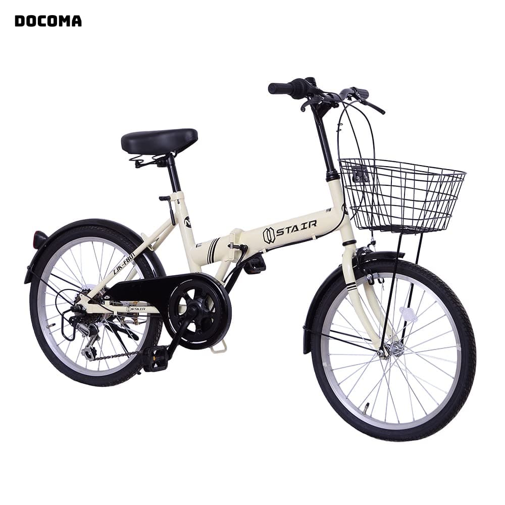 乐天商城 - 【送料無料】折り畳み自転車 20インチ シマノ6段変速 カゴ付 ワイヤ錠・ライトのプレゼント付き 前後泥除け装備 ハンドルの高さ調節できる 小径車 ミニベロ