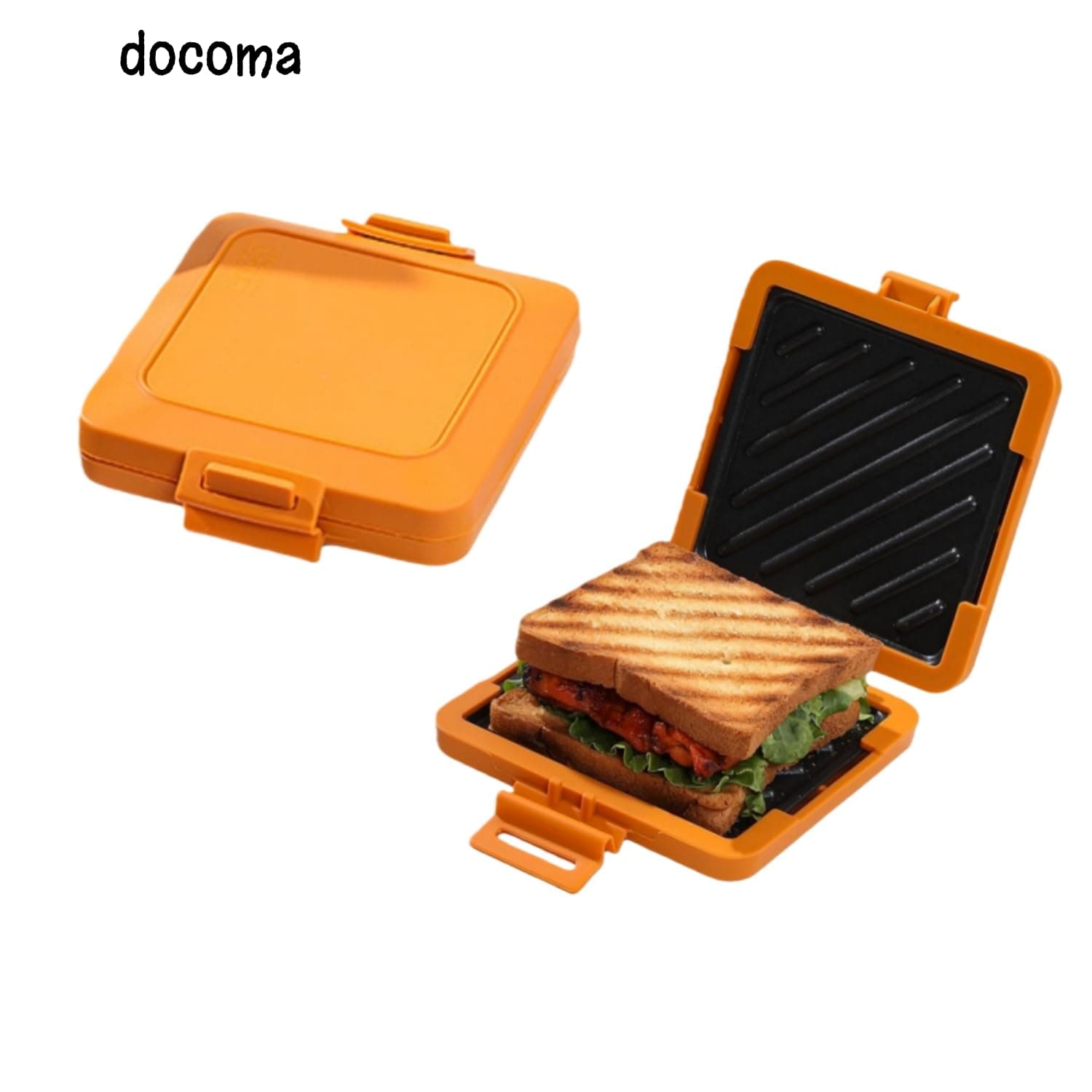 [Free Shipping] Sandwich Maker Half Hot Sandwich Maker [2026 New Model] Microwave Safe Toaster/Fried Egg Cooker Double-Sided Flat Toasting Camping & Outdoor Use Non-stick Coating Easy Cleaning Time-Saving Breakfast Preparation (Orange)