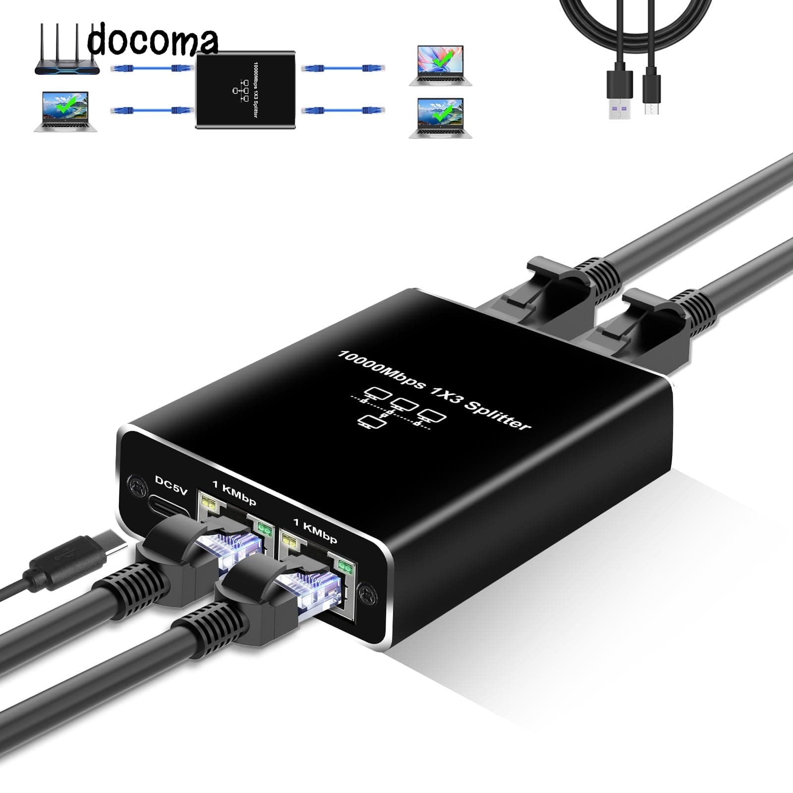 【送料無料】LAN 分配器 1入力3出力 高速1000Mbps LANケーブル 分岐 ネットワーク 分配器 LANポート 増設 有線LAN ハブ ギガビットLANケーブル 二股 LANインターネットスプリッターコネクター Cat 5/5e/6/7/8用 USB電源ケーブル付き