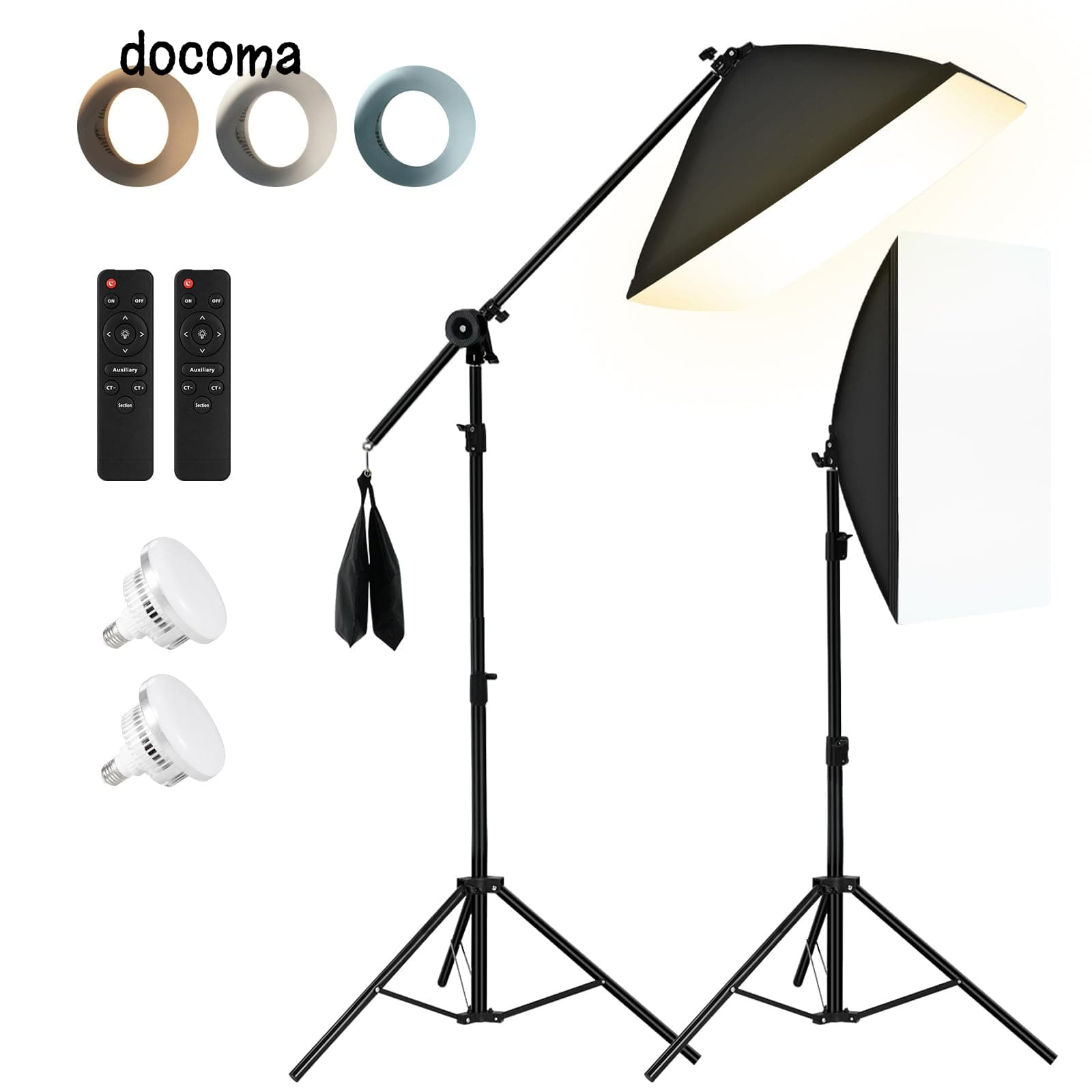 【送料無料】ソフトボックスキット 85W 撮影用ライト 撮影照明 50x70cm 撮影キット 3色温3000K-6000K調整可能 吊り下げアーム付き撮影用照明 写真照明 サツエイヨウ 2M三脚付き リモコン操作 お持ち込みやすい 商品撮影/YouTube動画照明/写真撮影／ビデオ