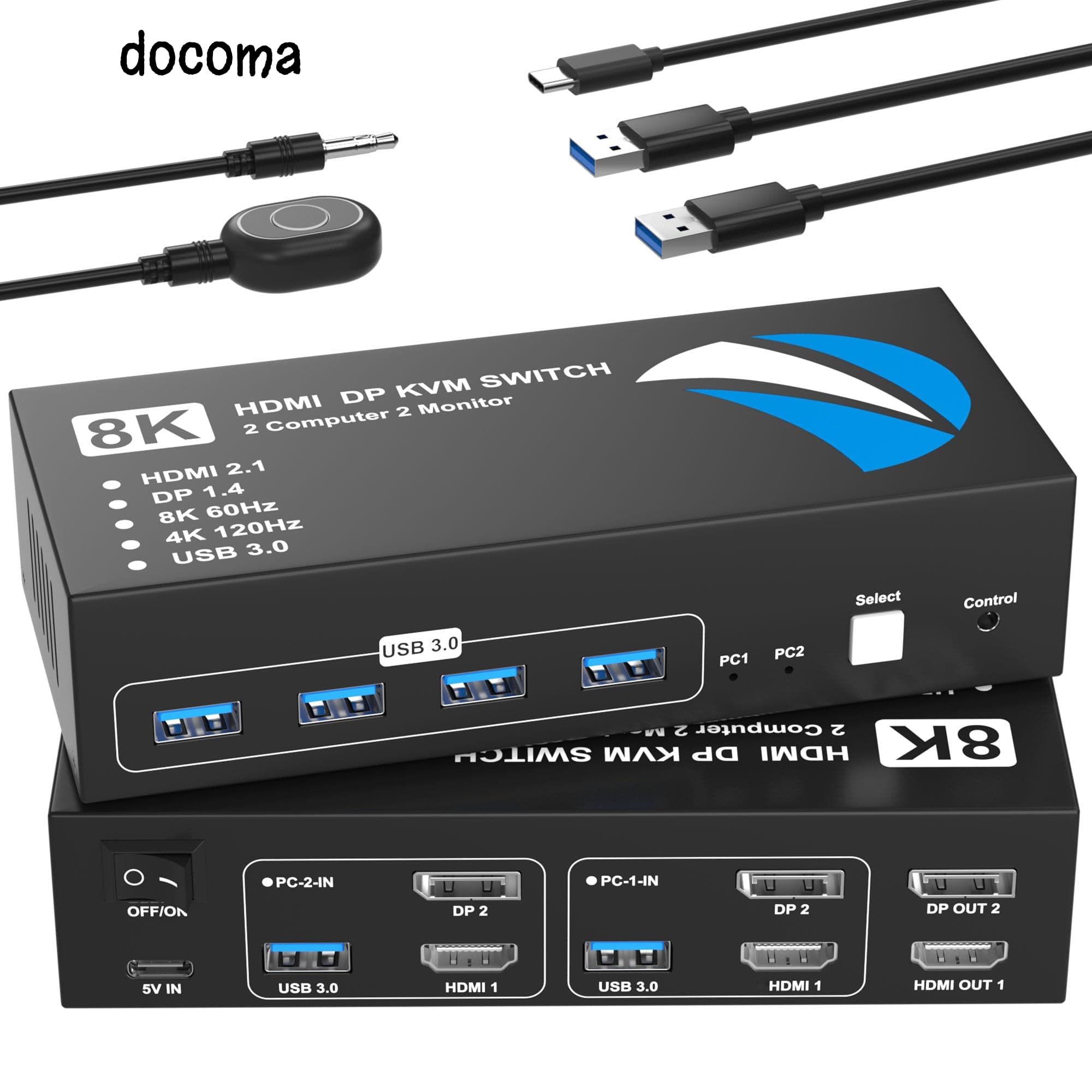 HDMI+DisplayPort KVMスイッチ 2入力2出力 パソコン2台モニター2台切り替え KVM 切替器 デュアルモニター 5Gbps 4つのUSB 3.0ポート キーボード/マウス/プリンター/他のデバイス対応 パソコン切替機 PC 切替機 USB 切替器 DisplayPort セレク