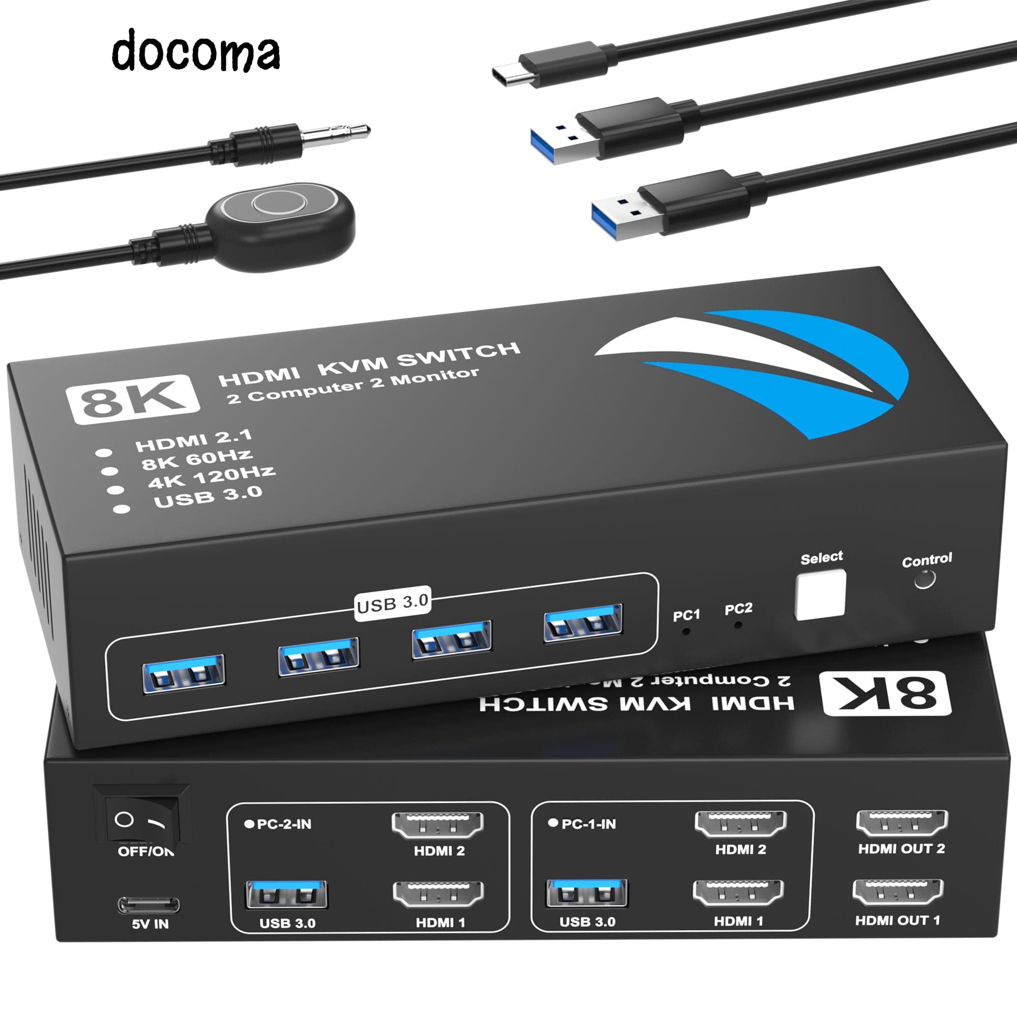 Rakuten - 【送料無料】HDMI 2入力2出力 8K@60Hz KVM 切替器 パソコン2台モニター2台切り替え 5Gbps 4つのUSB 3.0ポート キーボード/マウス/プリンター/他のデバイス対応 パソコン切替機 PC 切替機 USB 切替器 HDMIセレクター USB3.0ケーブル/手元スイッチ/電源ケー
