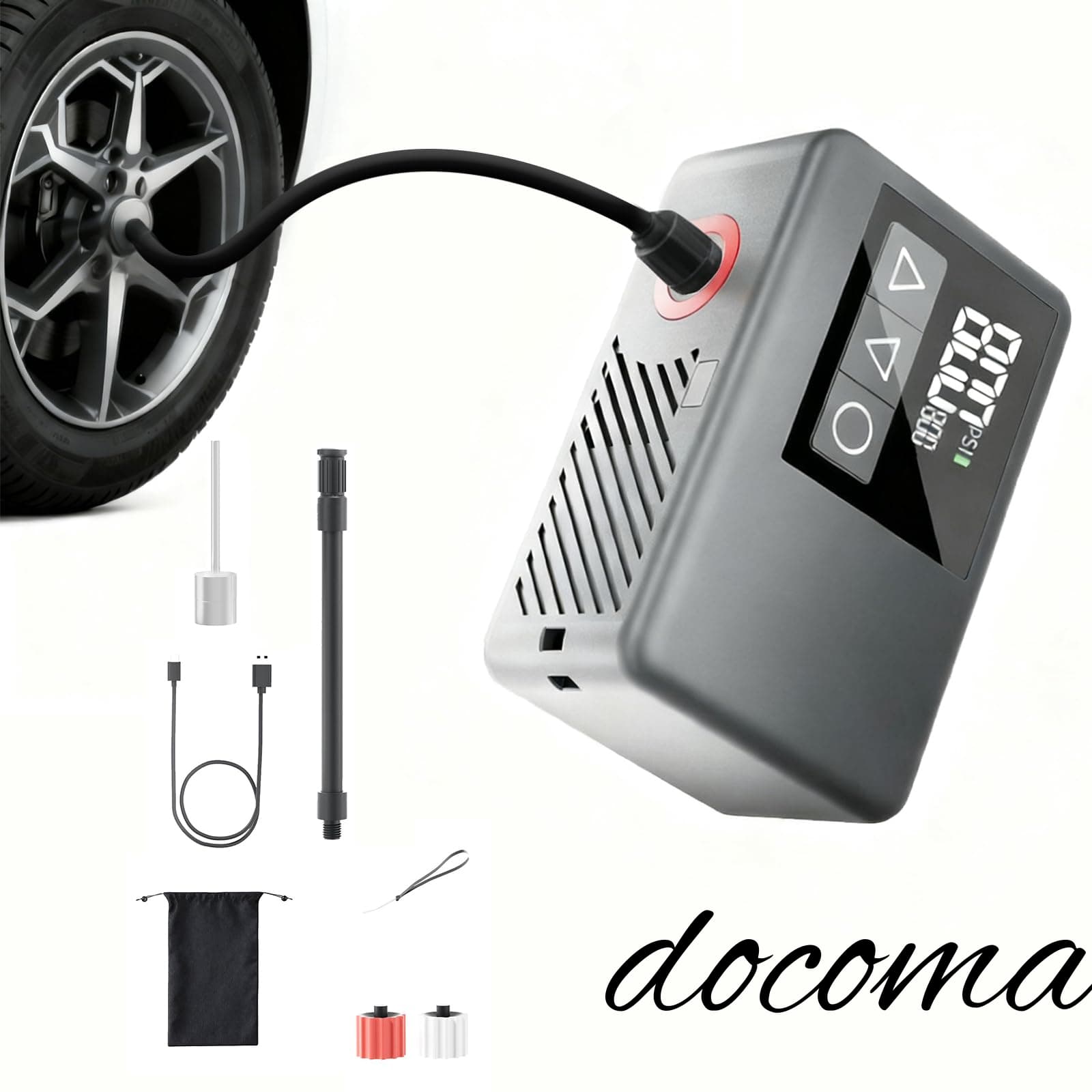 乐天商城 - 【送料無料】空気入れ 電動空気入れ バイク 車 コードレス 自動停止 108g超小型 最大圧力120PSI 高速充填 1000mAh大容量電池 仏/英/米式バルブ対応 エアコンプレッサー コンパクト LED懐中ライト/収納袋付
