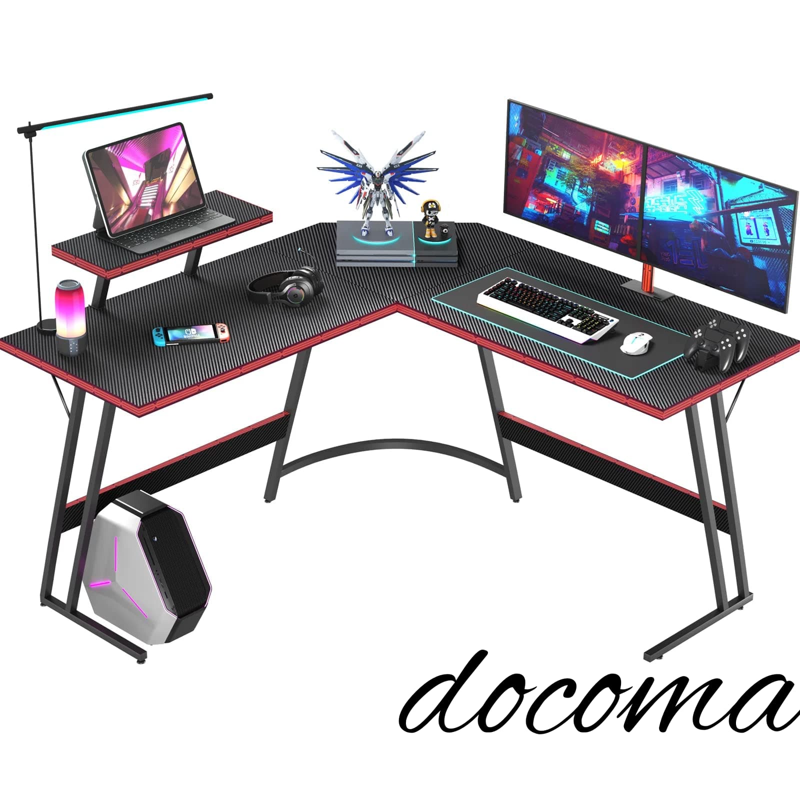 Rakuten - 【送料無料】ゲーミングデスク L字「メーカー2年保証」 幅120cm パソコンデスク pcデスク L字型 パソコンコーナーデスク オフィスデスク 作業机 取外し可能なモニター台付き 省スペース 大型オフィスワーク カーボンブラック