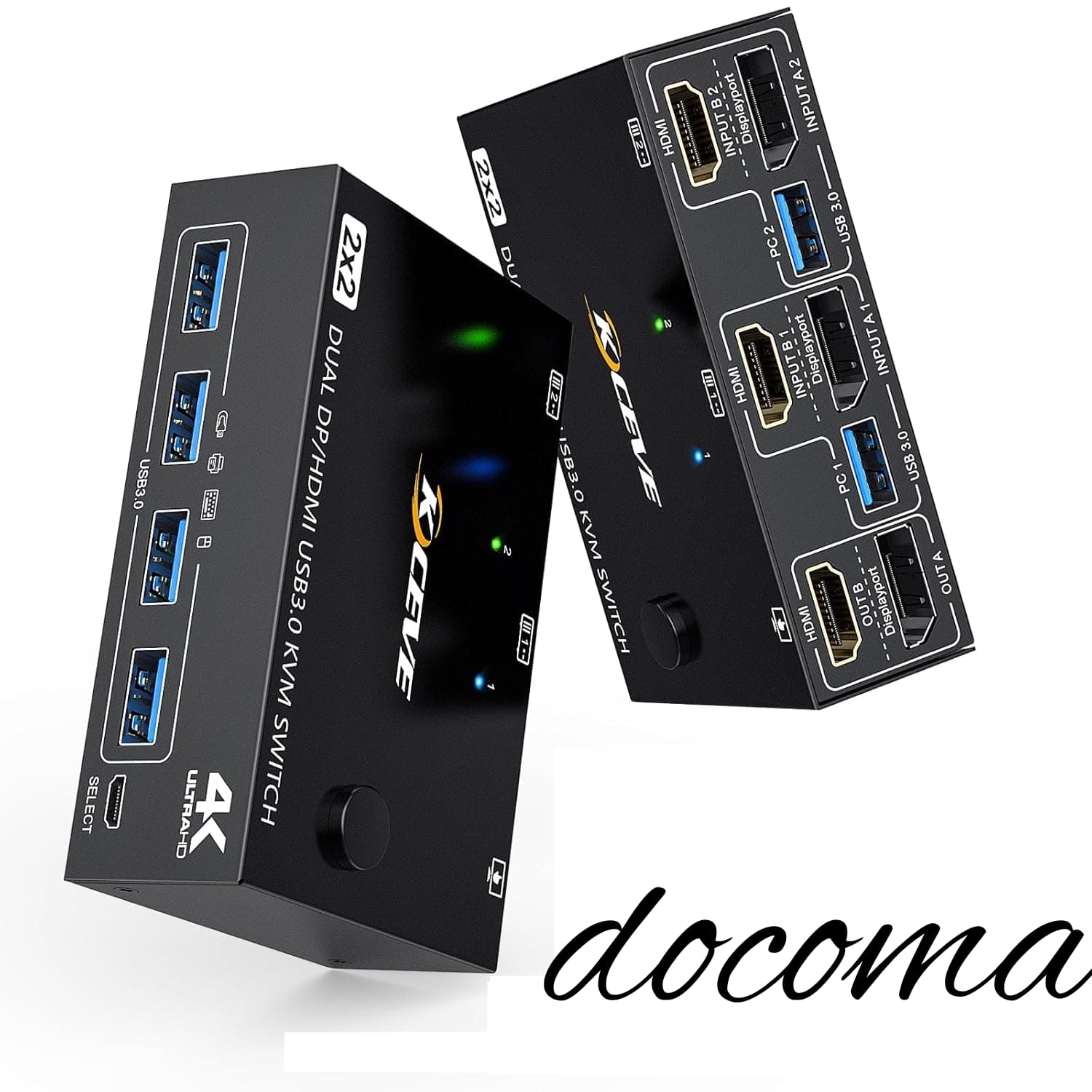【送料無料】モニター KVM スイッチ 4K@60Hz HDMI+DP USB 3.0 スイッチ 拡張ディスプレイ 2 台のモニター 2 台のコンピューター USB 3.0 ケーブル 有線コントローラー付き