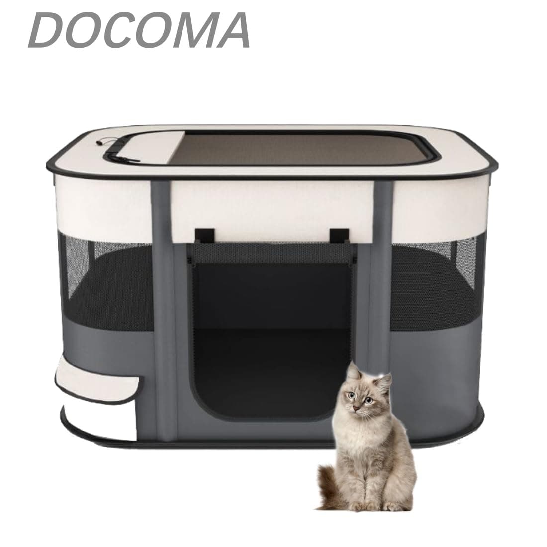 乐天商城 - 【送料無料】長方形 折りたたみ式 ペットサークル 収納バッグ付き 猫 犬用 ケージ 組み立て簡単 屋根付き メッシュサークル コンパクト 出産用 防災 軽量 室内室外兼用(M(80*60*55cm) 灰色)