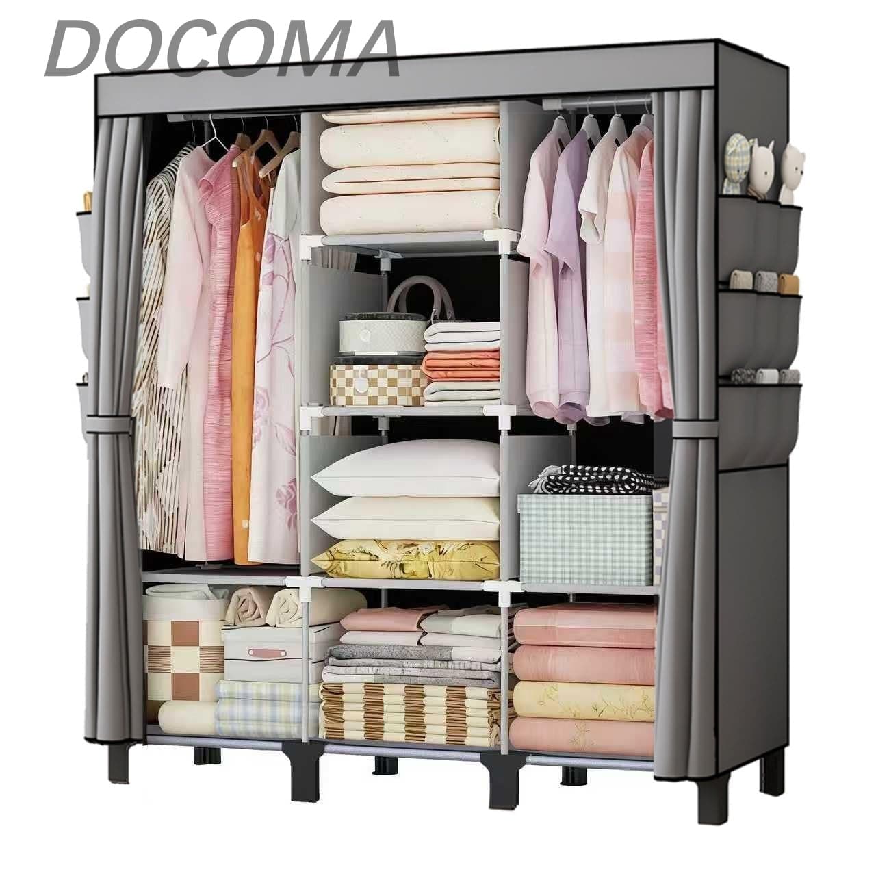 【送料無料】衣装庫、ジッパー付きポータブル衣装庫。ポータブル衣装庫は衣服を吊るすために使用し、4 本の吊り棒と収納キャビネットを備え、広く大容量の収納スペースを有しています簡易クローゼット、は幅170 cm、奥行き45 cm、高さ172 cmで (Grey 高さ)