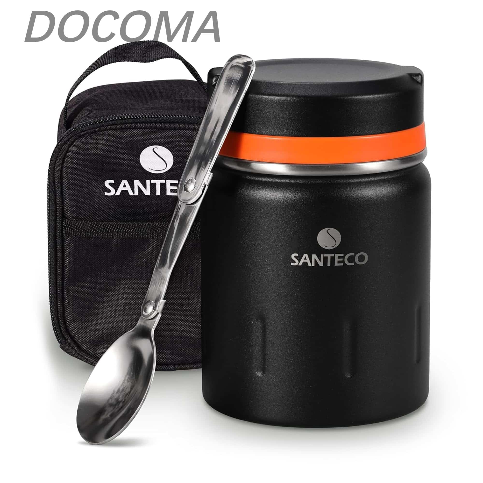 Rakuten - 【送料無料】真空断熱 スープジャー 500ml 広口 保温保冷 ランチジャー保温弁当箱 スプーン 専用バッグ付 オシャレ 男女兼用 ピクニック 部活用 ブラック