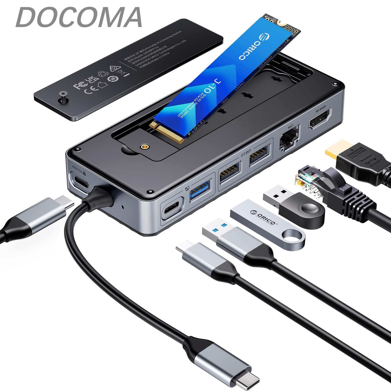 Other - 【送料無料】ORICO 8-in-1 USB C ドッキングステーション M.2 SSD 外付けケース一付きUSB-C ハブ M.2 NVMe/SATA 両対応 10Gbps 超高速伝送 4K@60Hz HDMI出力 USB有線LAN搭載 Windows/Mac OS対応 OM28PR