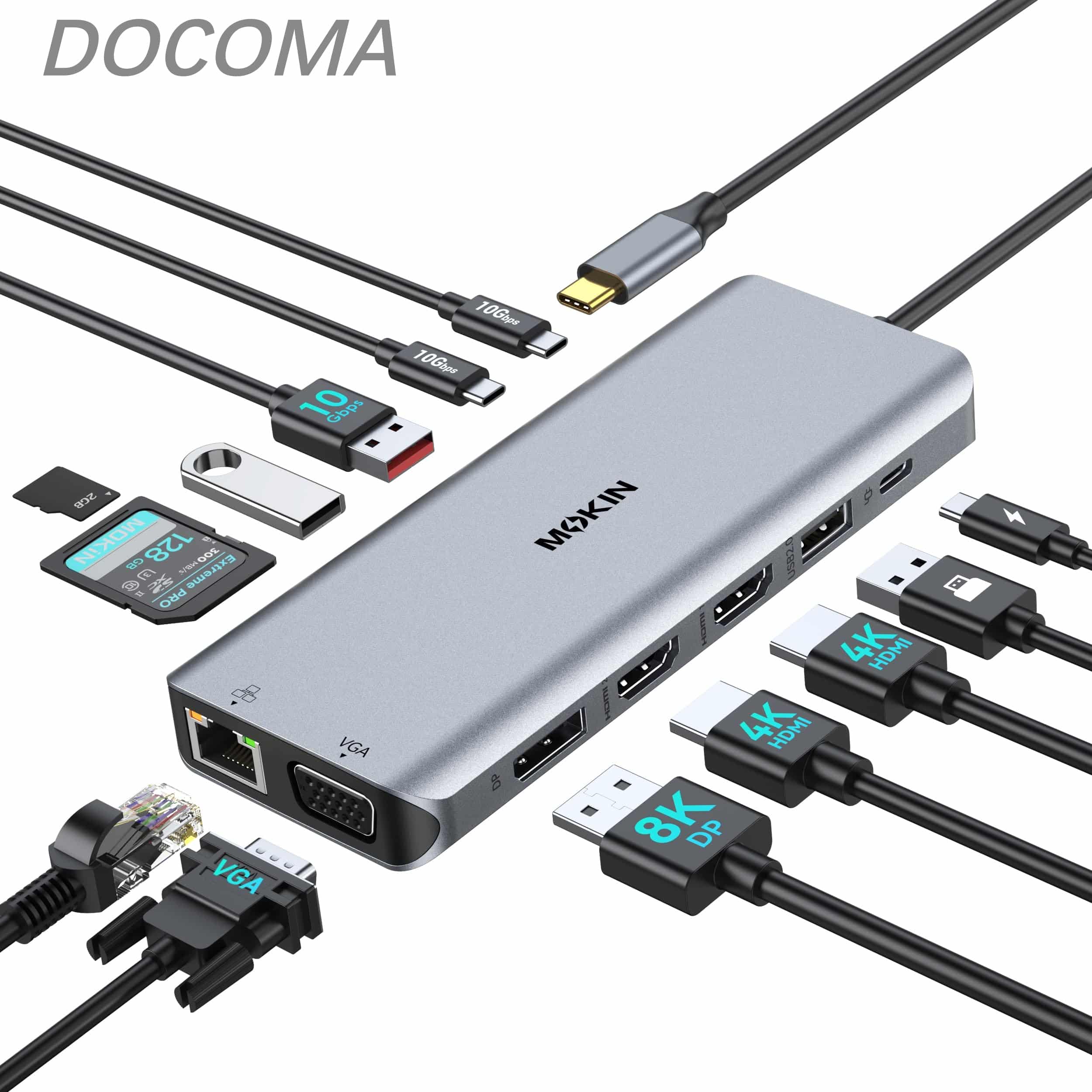MOKiN USB-C ドッキングステーション 13-in-1 多機能ハブ デュアル/トリプルディスプレイ対応 HDMI×2＋DP / 100W PD高速充電/有線LAN 多画面作業向け 在宅勤務・外出先・会議室など Surface/Galaxy/Dell/HP/Lenovo等に適用