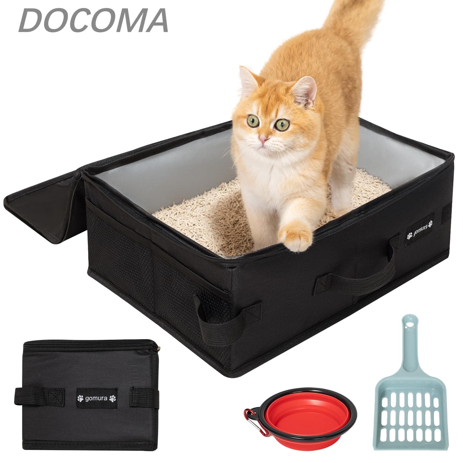 樂天商城 - 【送料無料】猫 トイレ 折りたたみ ポータブル ポータブルトイレ トイレスコップ付き 折りたたみ式ボウル付き 撥水 お手入れ簡単 旅行 お出かけ 防災 避難 地震対策 セカンドトイレ (ブラック M（40*30*15）)