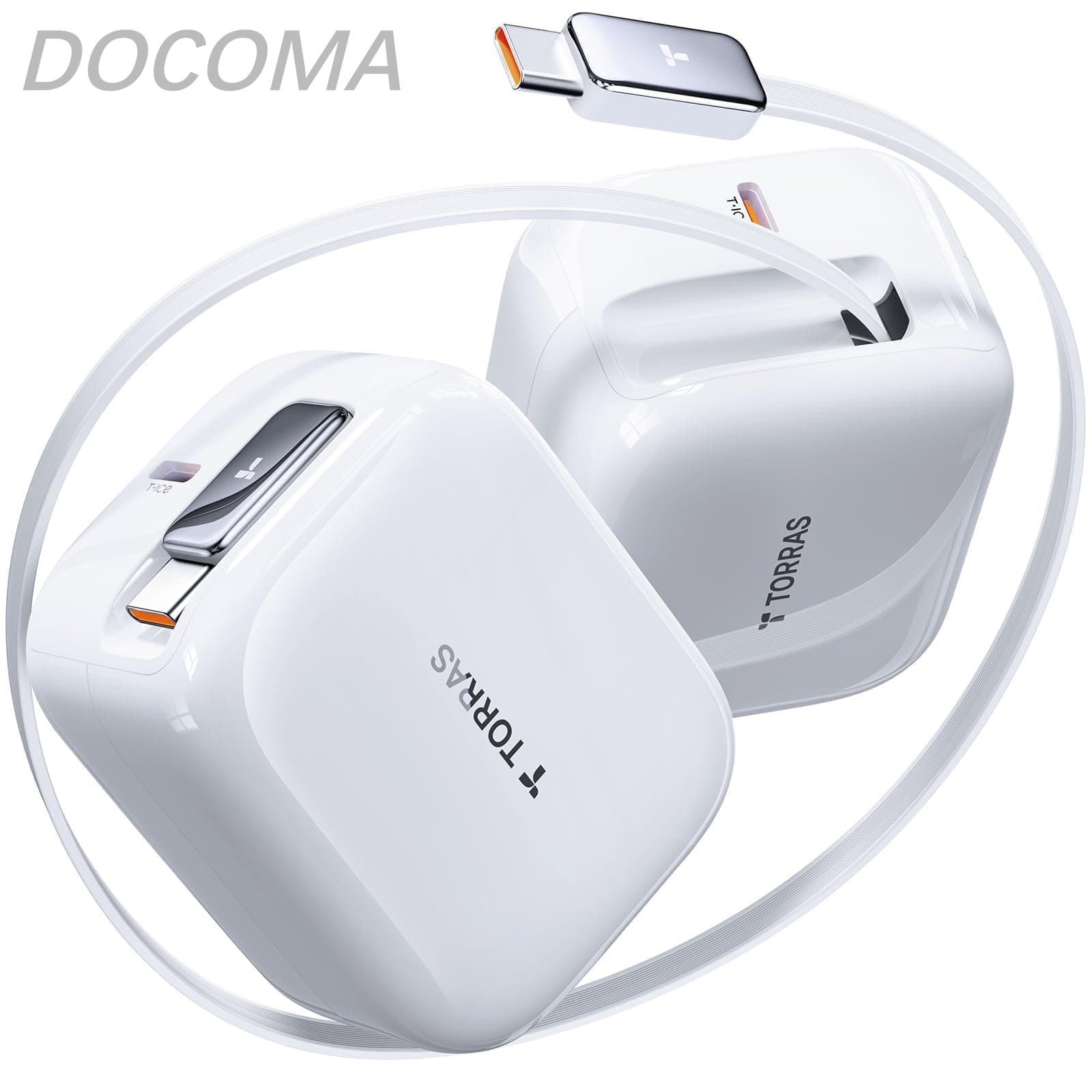 FlexLine 40W 充電器 type-c 巻き取り式 タイプcケーブルー体型 2ポート 急速充電 無階段調節 コンパクト 持ち運び便利 旅行/出張/収納 折畳み式プラグ PSE技術基準適合 iPhone17 /16/15/iPad/Airpods対応（ホワイト）