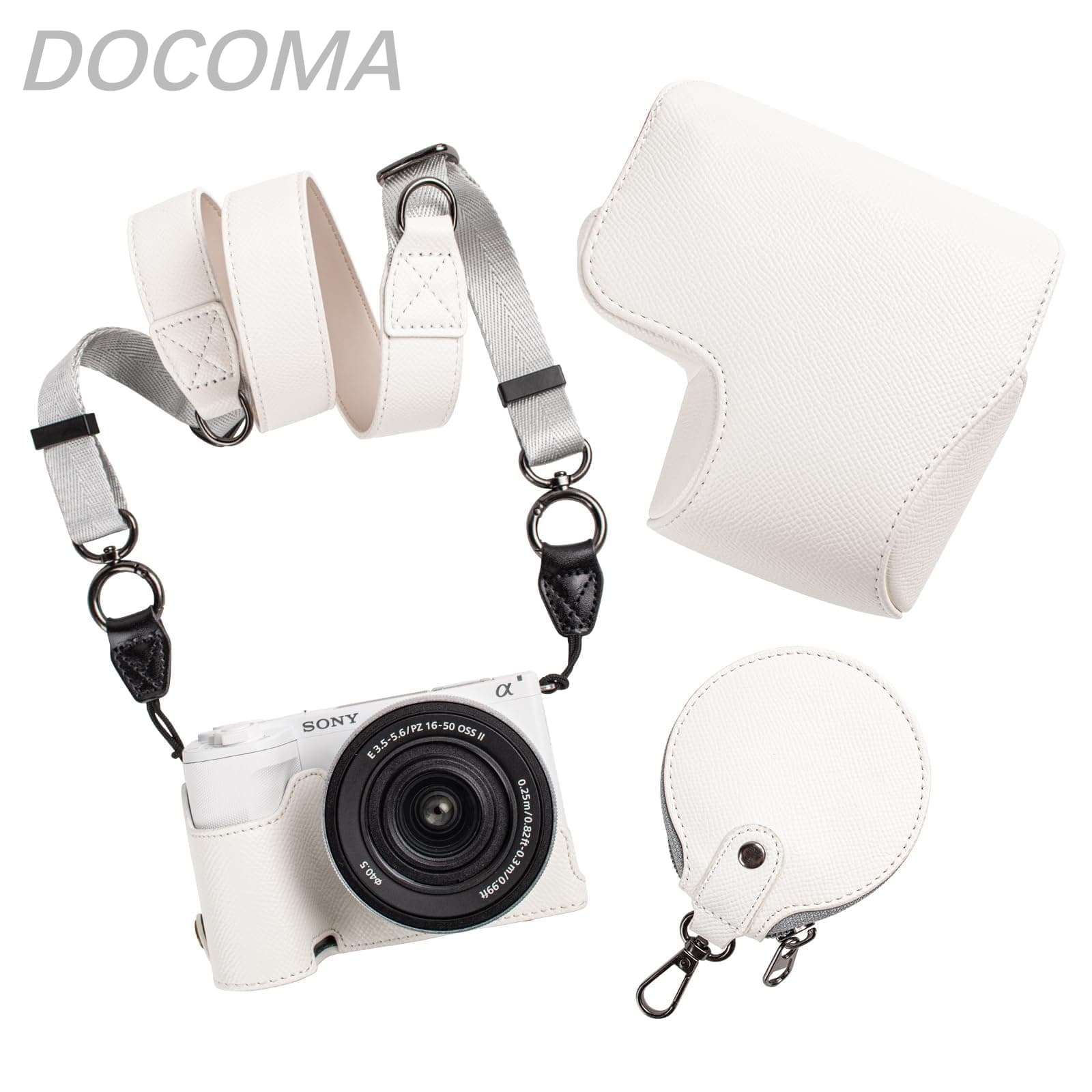 【送料無料】for VLOGCAM ZV-E10 II ケース、SONY ミラーレス一眼カメラ 16-50mmレンズ対応 ZV-E10M2 専用 カメラケース zv-e10 ii用 カメラバッグ Alpha ZV-E10 II対応 保護カバー カメラアクセサリーポーチ付き ストラップ付き（ホワイト）