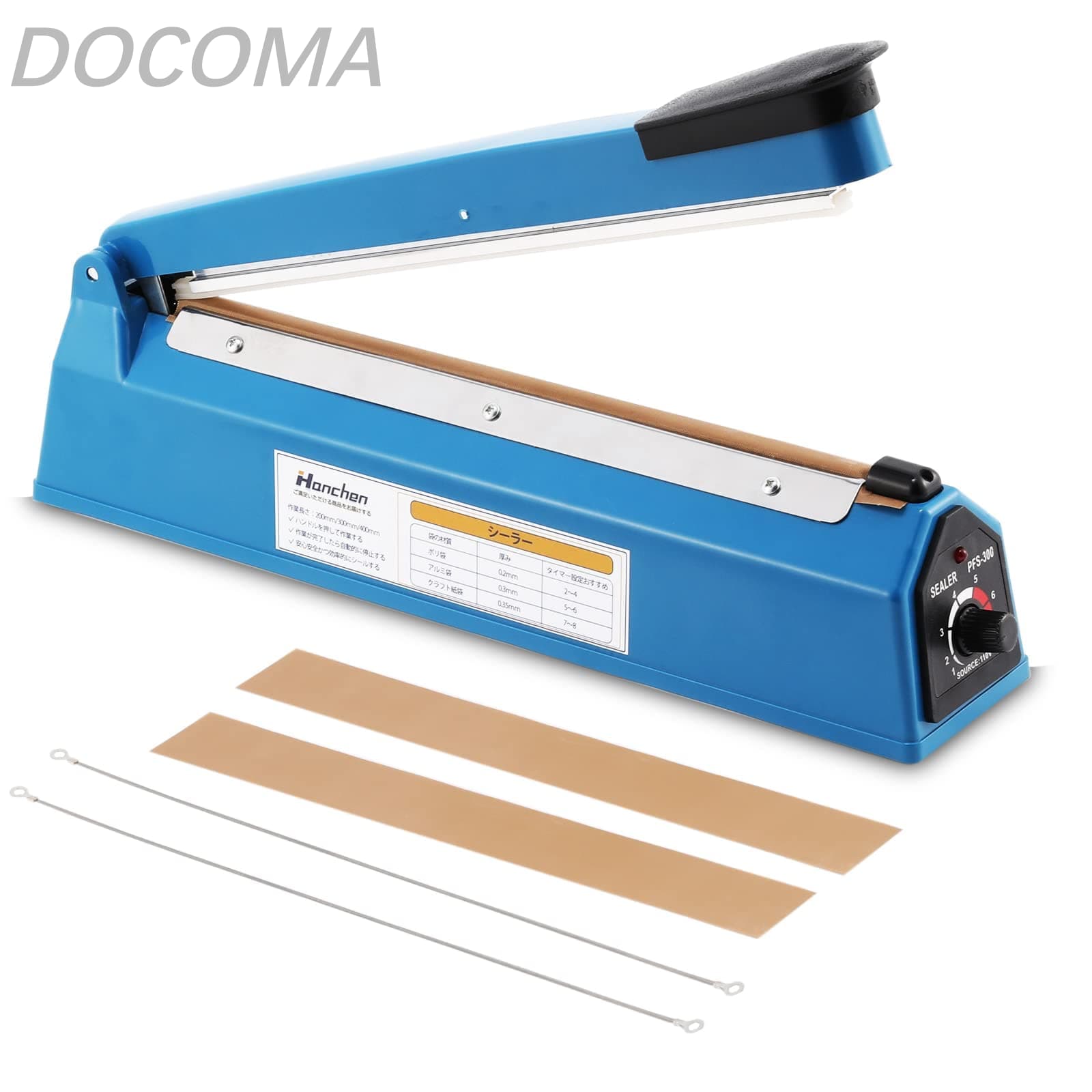 Rakuten - 【送料無料】ポリシーラー 300mm 8段階時間調整 交換キット付き 卓上シーラー 予熱不要 連続シール可能 漏れない 簡単操作 小型軽量 インパルスシーラー プラスチック袋/アルミ袋/クラフト紙 業務用 家庭用 (300mm、プラスチック製）
