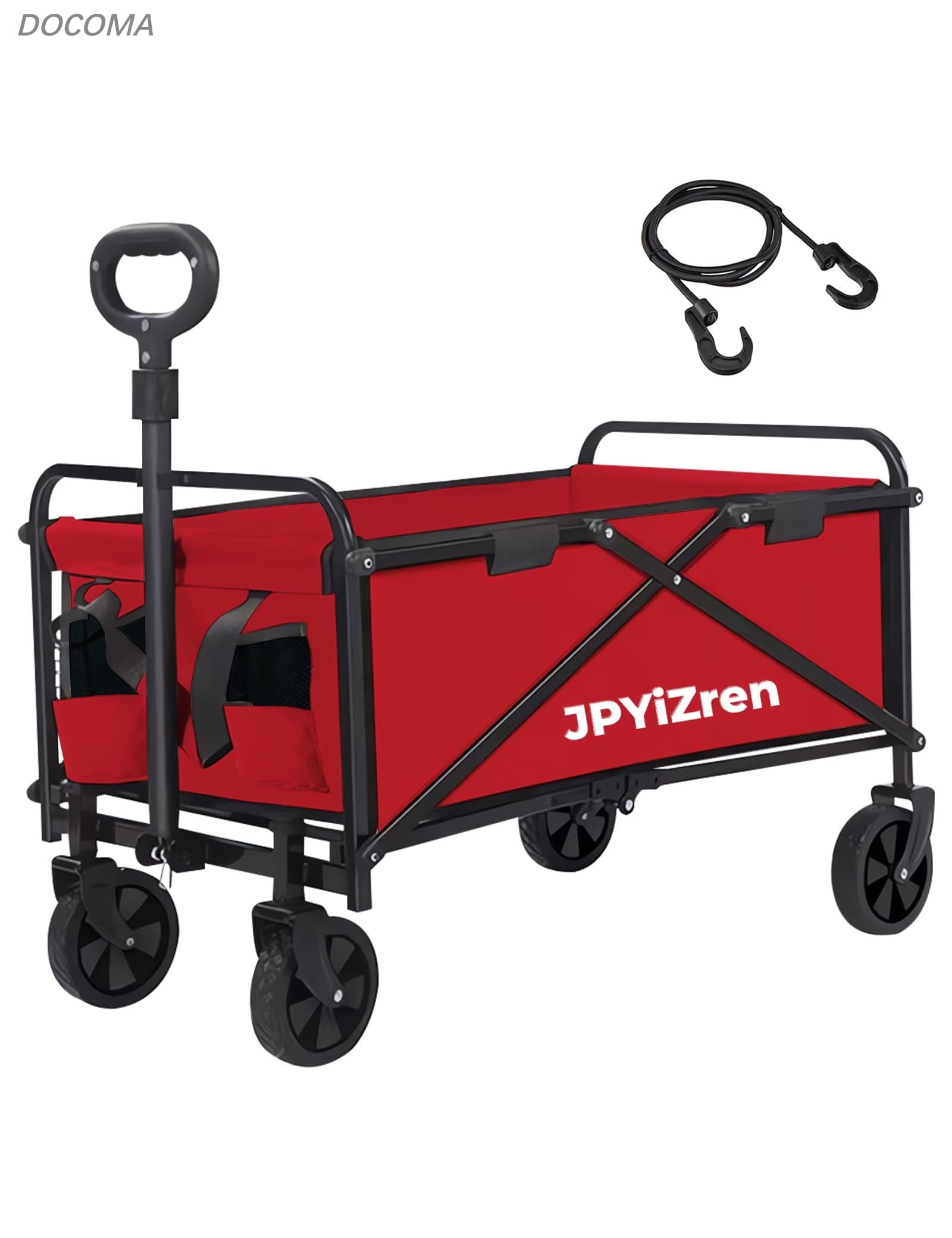 Rakuten - 【送料無料】折りたたみ式キャリーカート アウトドアキャンプカート ワイドタイヤ搭載 大容量120L 耐荷重100kg 自立式収納 BBQ 釣り キャンプ 運動会用などに最適 (レッド)