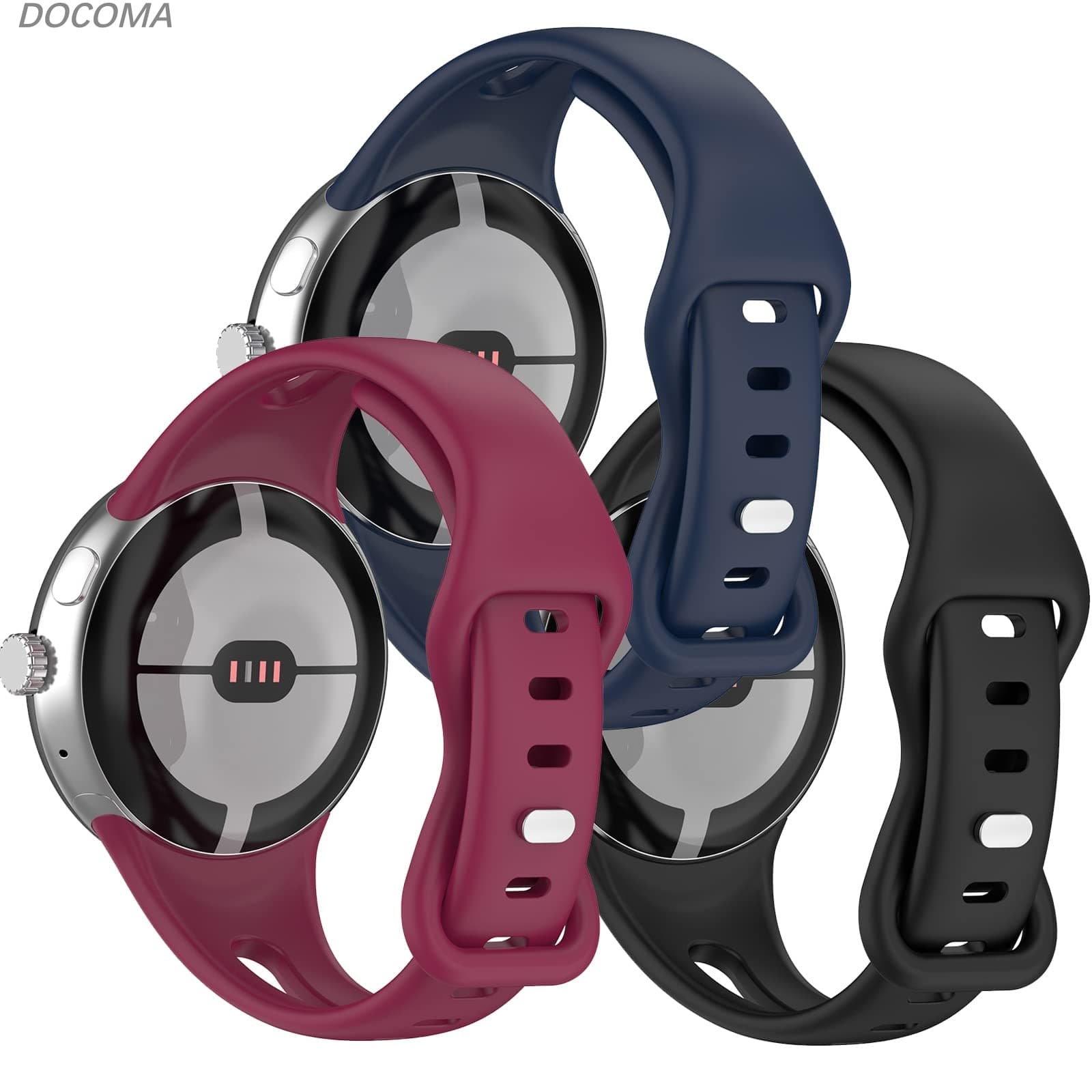 【送料無料】3点セット|細タイプ 対応Google Pixel Watchシリコンバンド Google グーグルPixel Watch向けのTPUバンド シリコン 快適なデザイン シンプル 簡単取付 Pixel Watchウォッチ 対応バンド(ワインレッド＋ダックブルー＋ブラック)