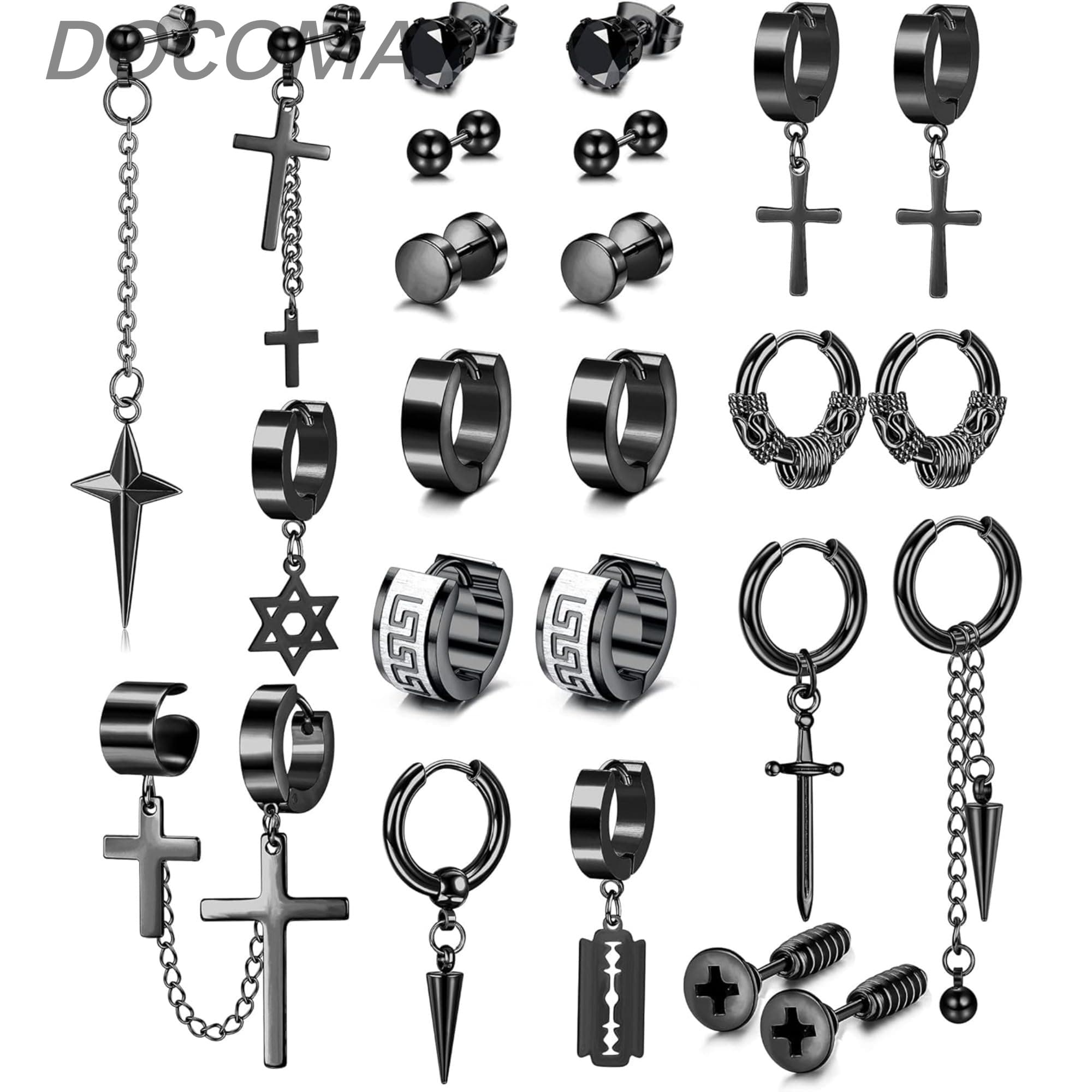 [Free Shipping] Popular Earrings for Men and Women: Men's Stud Earrings Set, Stainless Steel Hoop Earrings, Dangle Earrings, Cross Earrings, Kpop Punk Earrings, Fashion Earrings, Silver and Black Earrings for Men and Women
