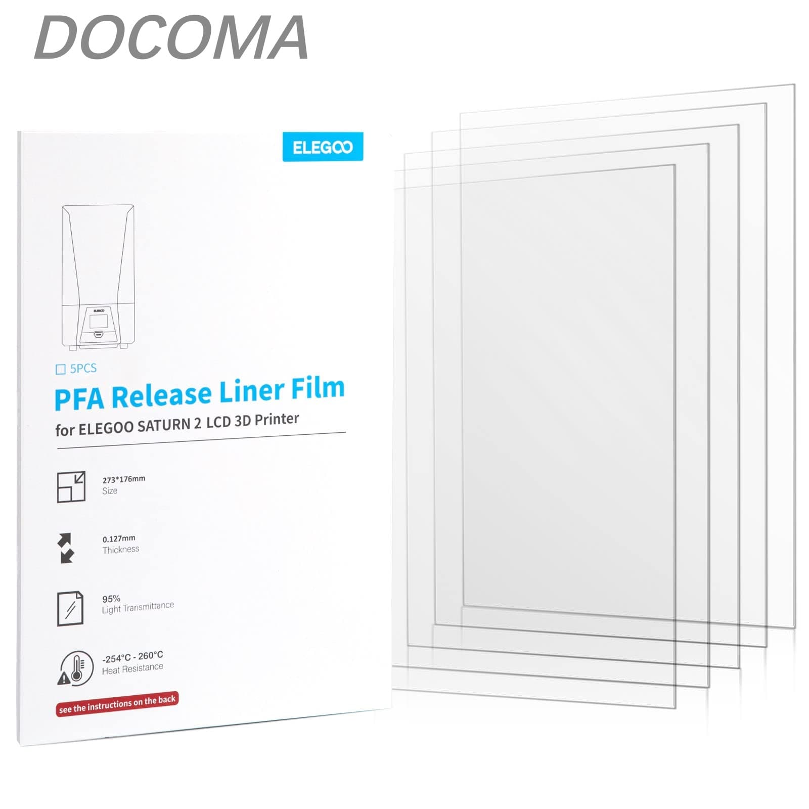 【送料無料】5PCS PFAリリースライナーフィルム Saturn 4 Ultra/Saturn 4/Saturn 3/Saturn 2 LCD 3Dプリンター用 273 176mm 厚さ0.127mm 強力なリリース機能と95％の光透過率 Saturn 8Kと互換性がある