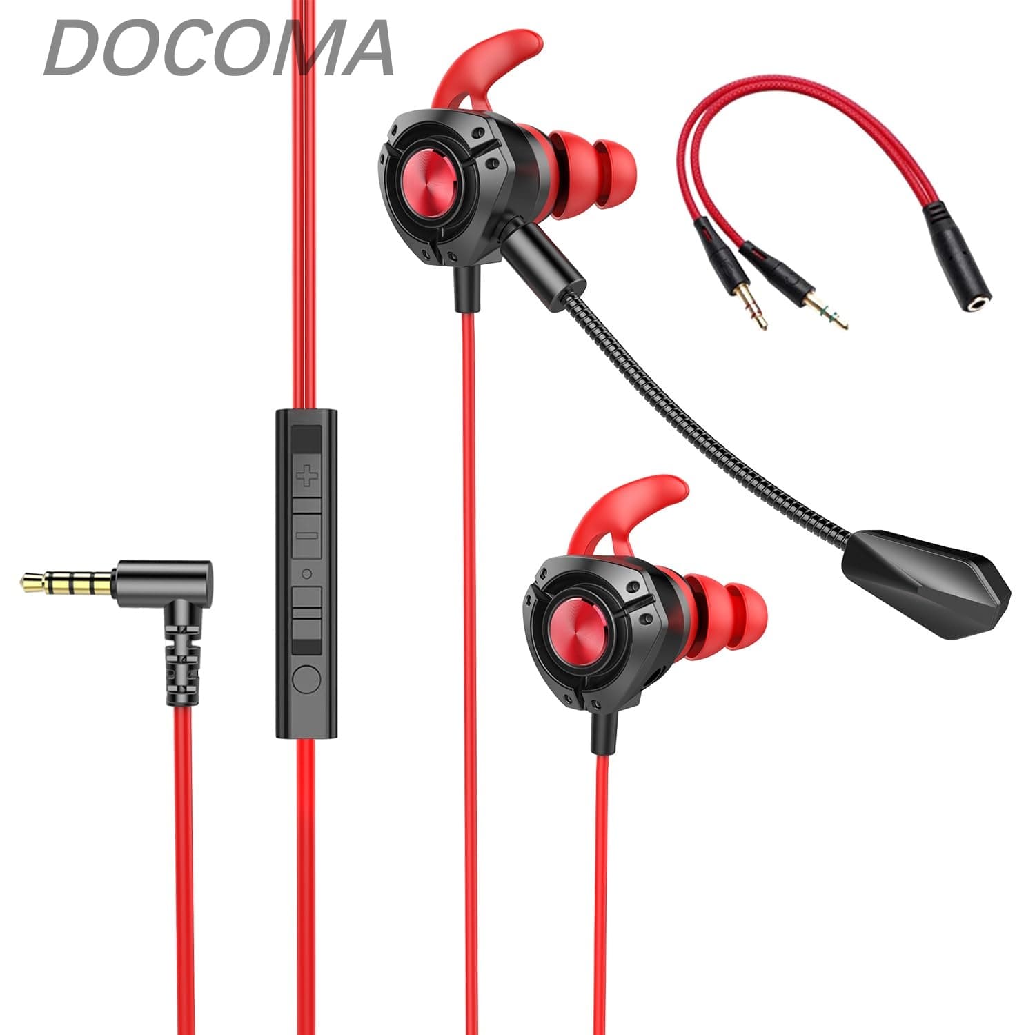 【送料無料】3.5mm スカイプ zoom カナル型 ゲーミングヘッドセット イヤホン マイク 有線 リモコン イヤホンマイク ゲーム PC パソコン スマホ ゲーム ps4 マイク付きイヤホン ヘッドセット PS4 PS5 PC Switch PUBG Android/phone スマホ スイッチ 対応 (レッド)