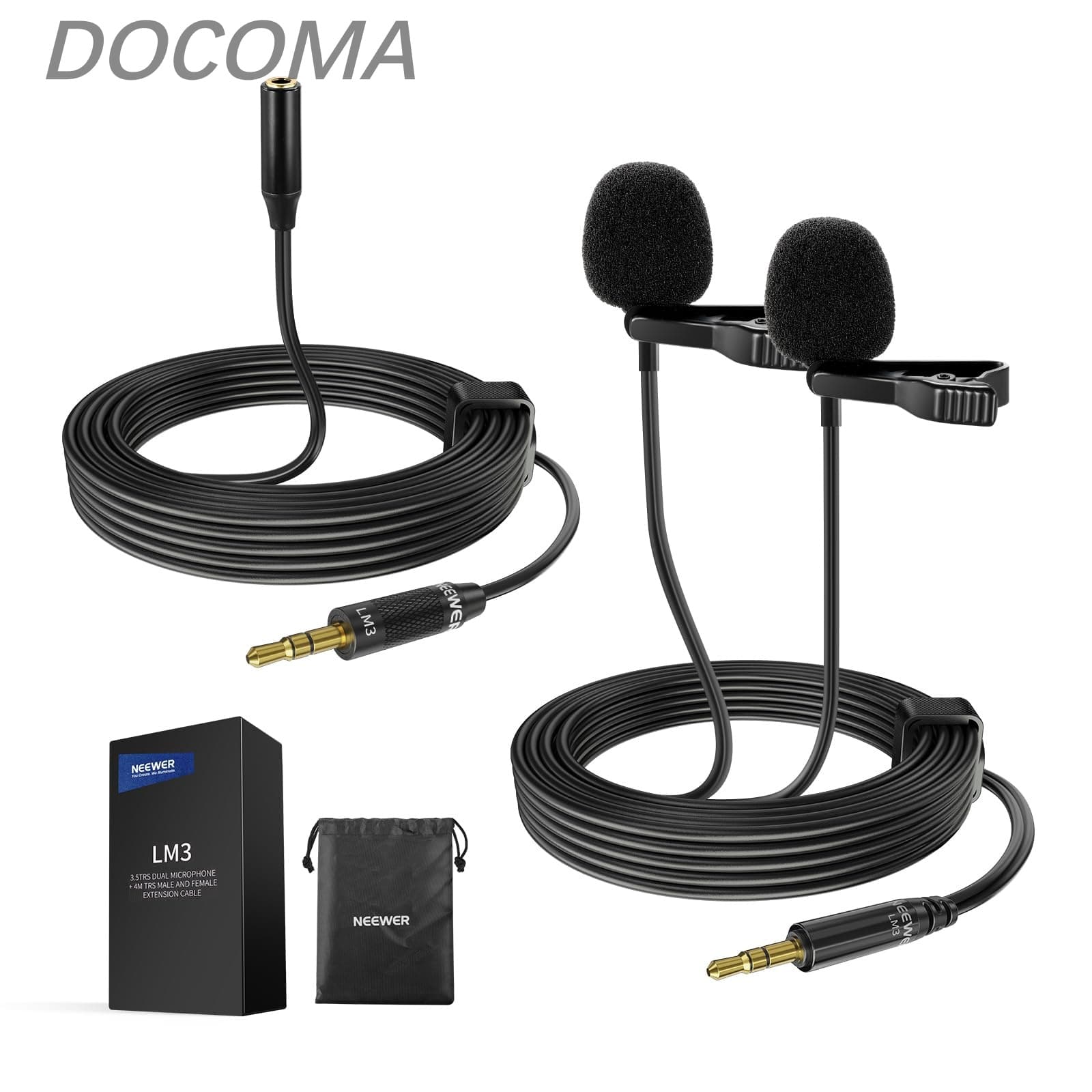 【送料無料】2 デュアルマイク ラベリア ラペルマイク クリップオン 全方向性 有線マイク 3.5mm TRS 4m延長ケーブル付き 騒音低減 コンデンサーマイク Lavマイク ミニマイク DSLRミラーレスカメラ/ビデオカメラ適用 YouTube/Skype/ポッドキャスト/ゲーム/生放送/ビデオ会議用