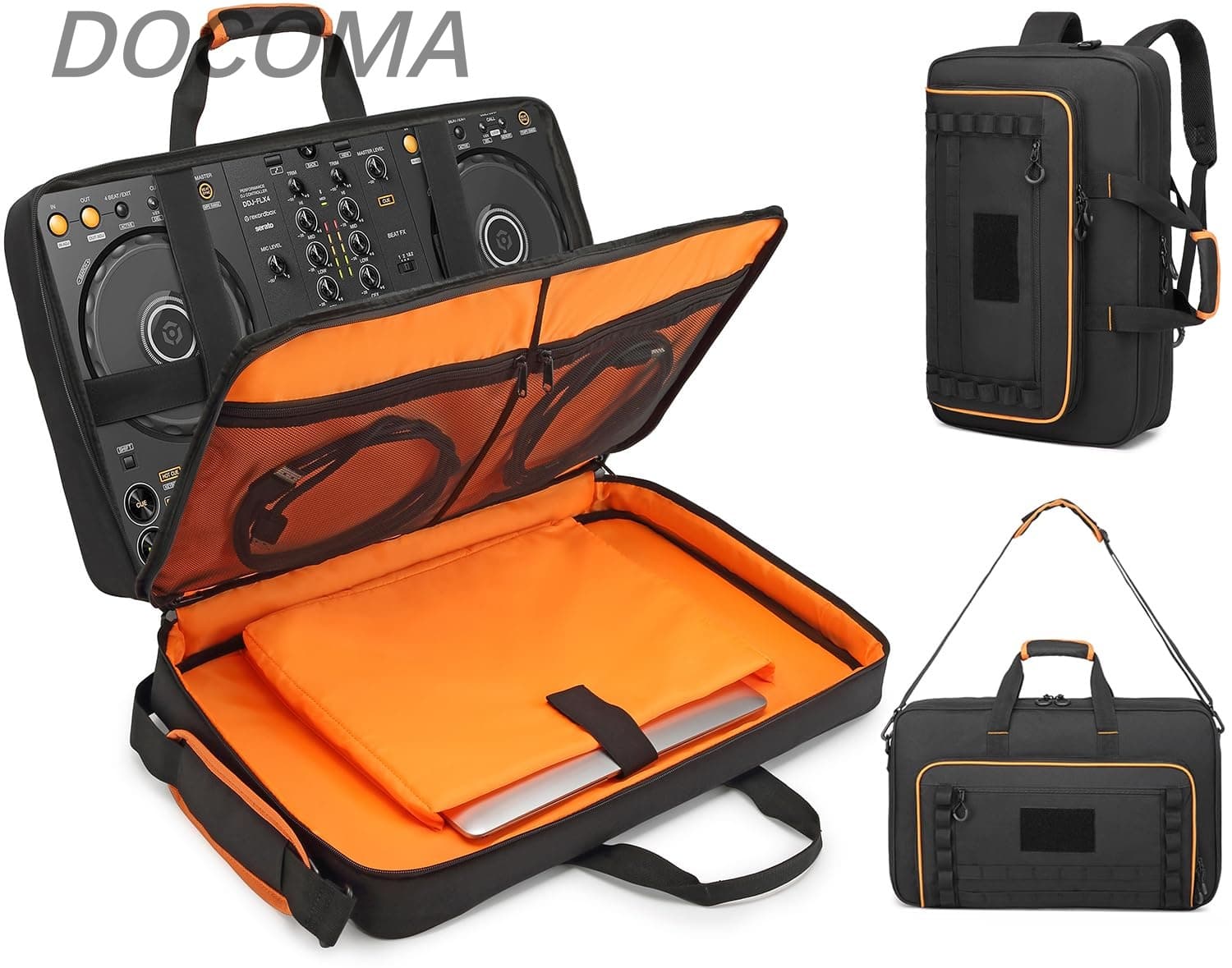 ty Mix 2/Mixtrack Platinum FX対応、15.6インチノートPC用コンパートメント付き、DJコントローラー バッグバッグストラップ付き厚手 EVAクッションパッドとショルダーストラップ（黒＋オレンジ）