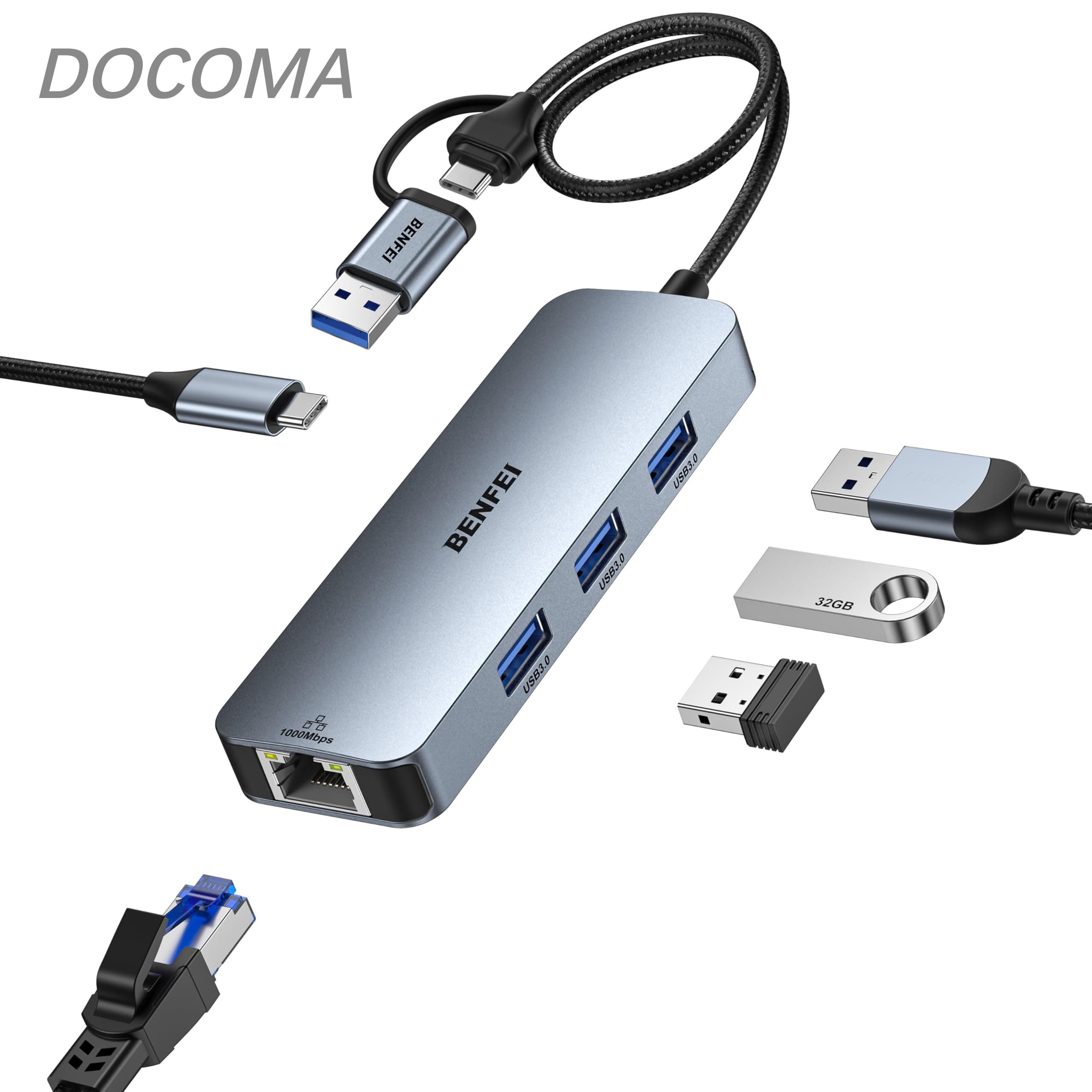 乐天商城 - 【送料無料】-C USB 3.0 ギガビットイーサネットアダプター付き3ポートハブ。MacBook Pro/Air 2023、iPad Pro、iMac、Galaxy S23、XPS 17、Surface Book