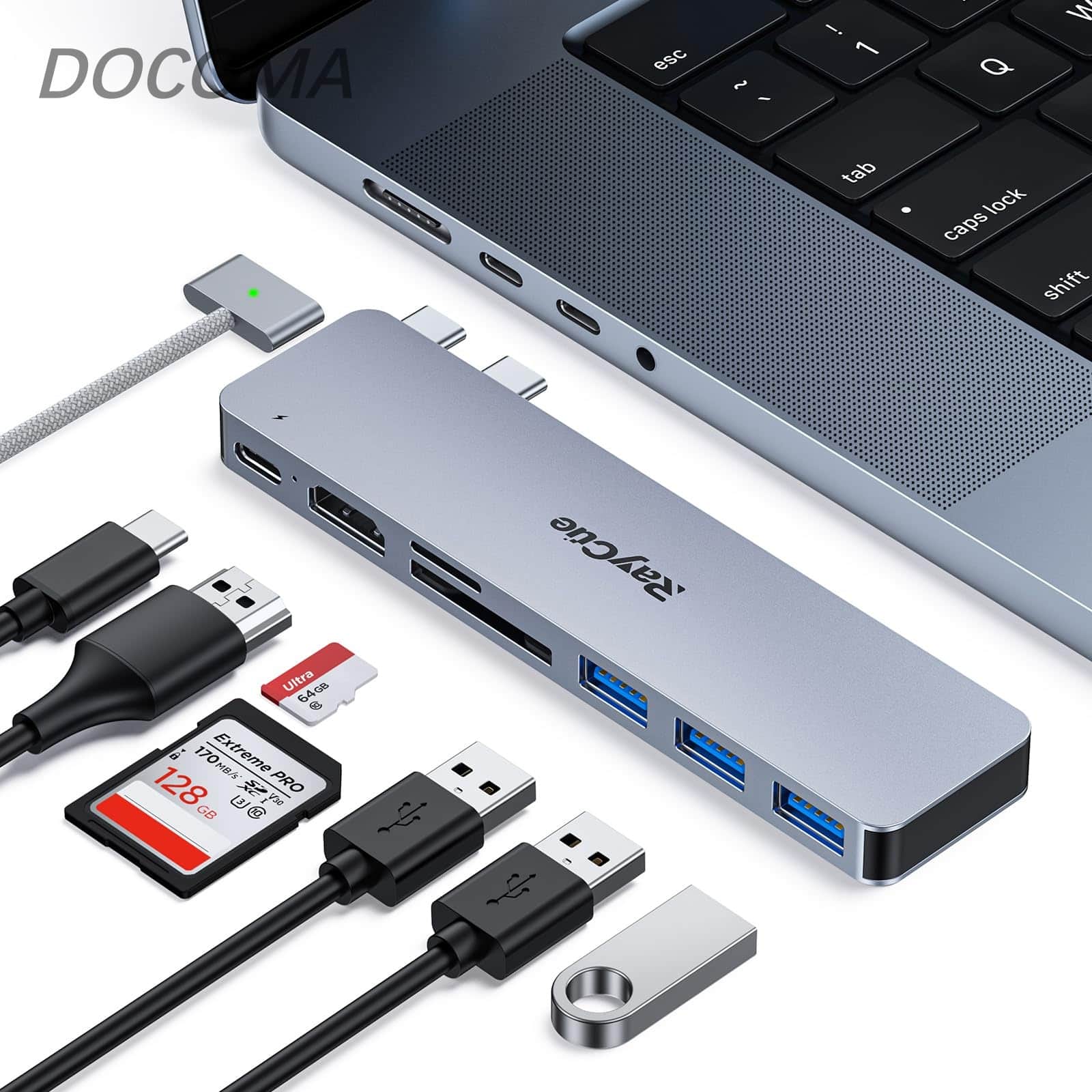 【送料無料】book Air/Pro ハブ 7ポートUSB C 変換アダプタ ドッキングステーション PD充電 Thunderbolt 3 SD/TFカード USB3.0ポート*3 超軽量 コンパクト