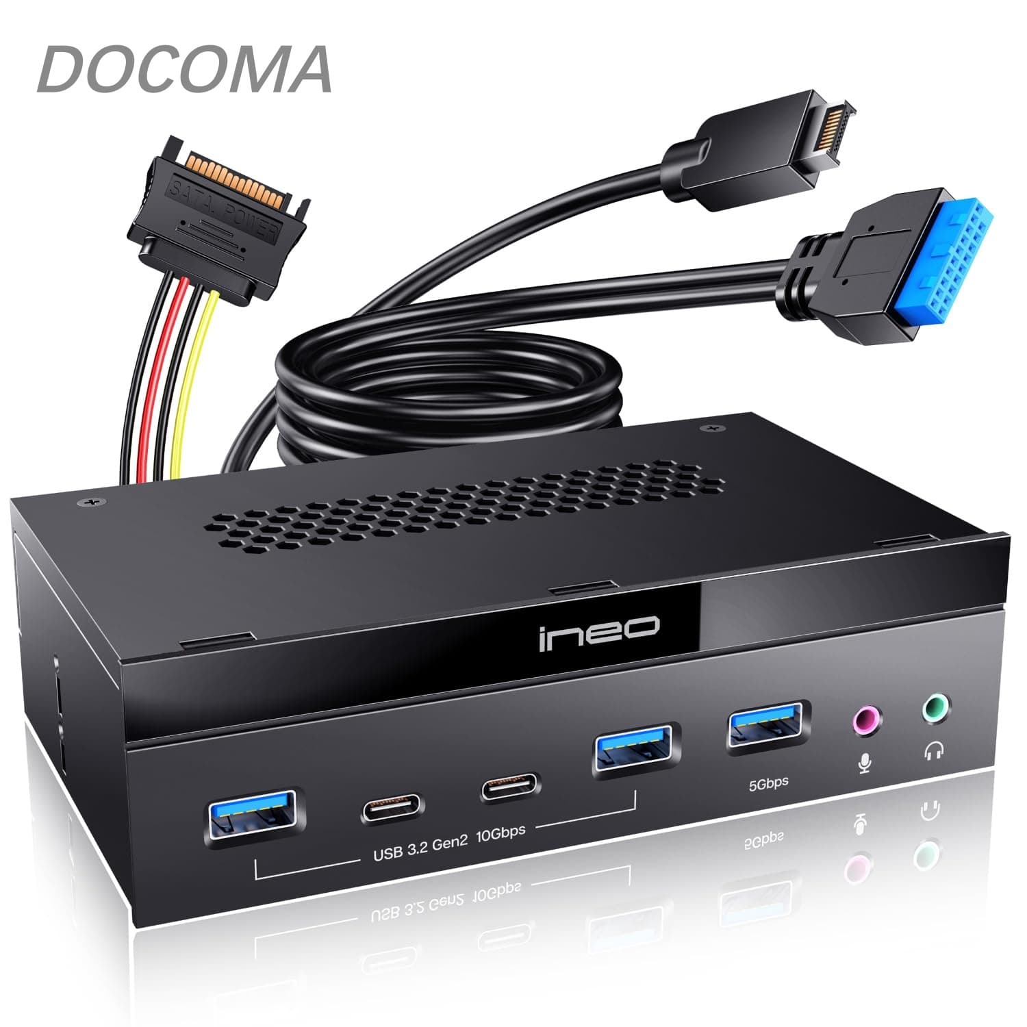 【送料無料】5.25 インチ PC マルチ フロント パネル USB 3.2 Gen2 ハブ コンピュータ シャーシ フロント ブラケット、SATA 電源コネクタが必要 (2x10G USBC、2x10G USBA、1x USB3.0