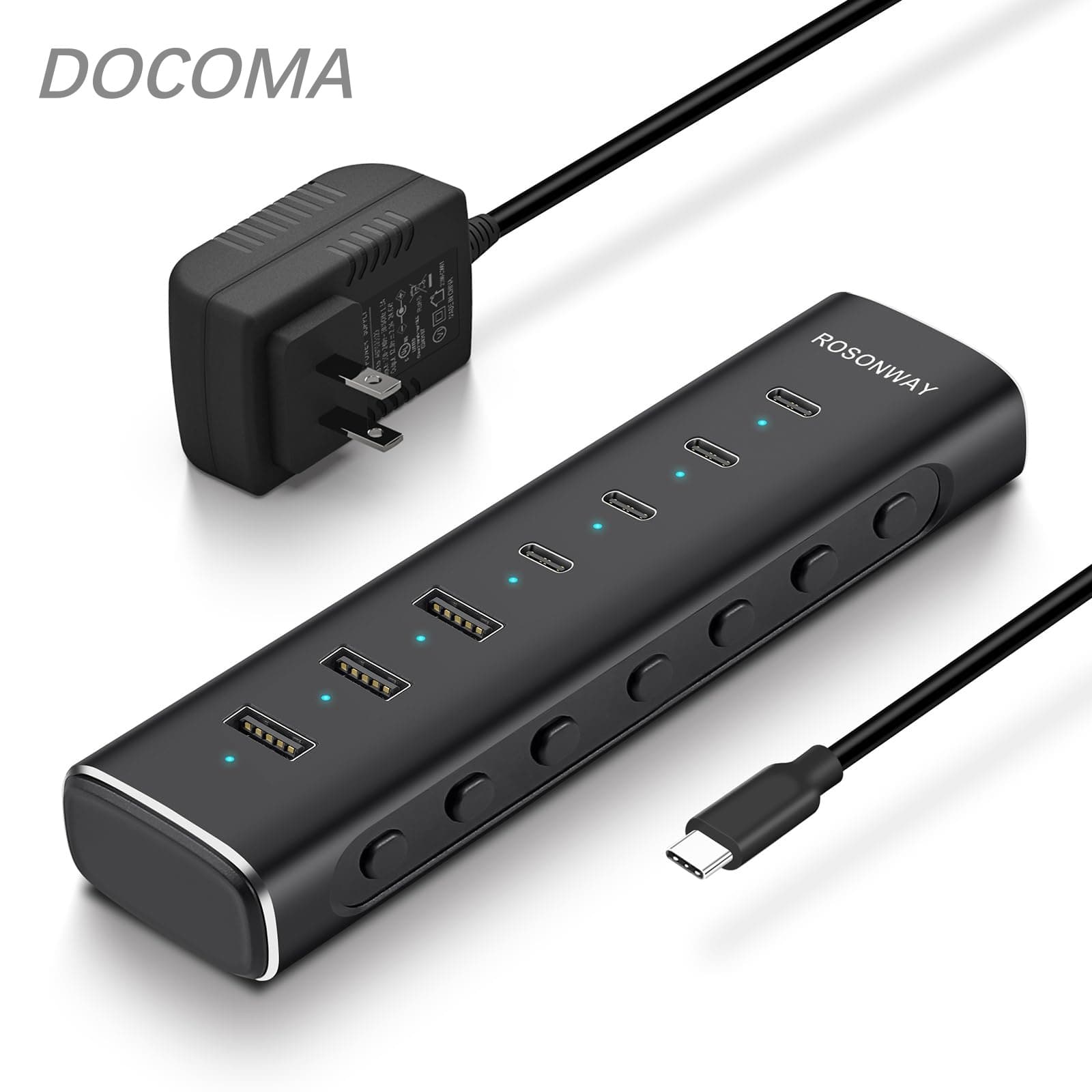 【送料無料】SB3.2 Gen2 7ポート USBハブ USB-C×4?USB-A×3 10Gbps 高速転送 バスパワー セルフパワー 12V 3A 電源アダプター 1m USBケーブル 付属 アルミニウム アルミ