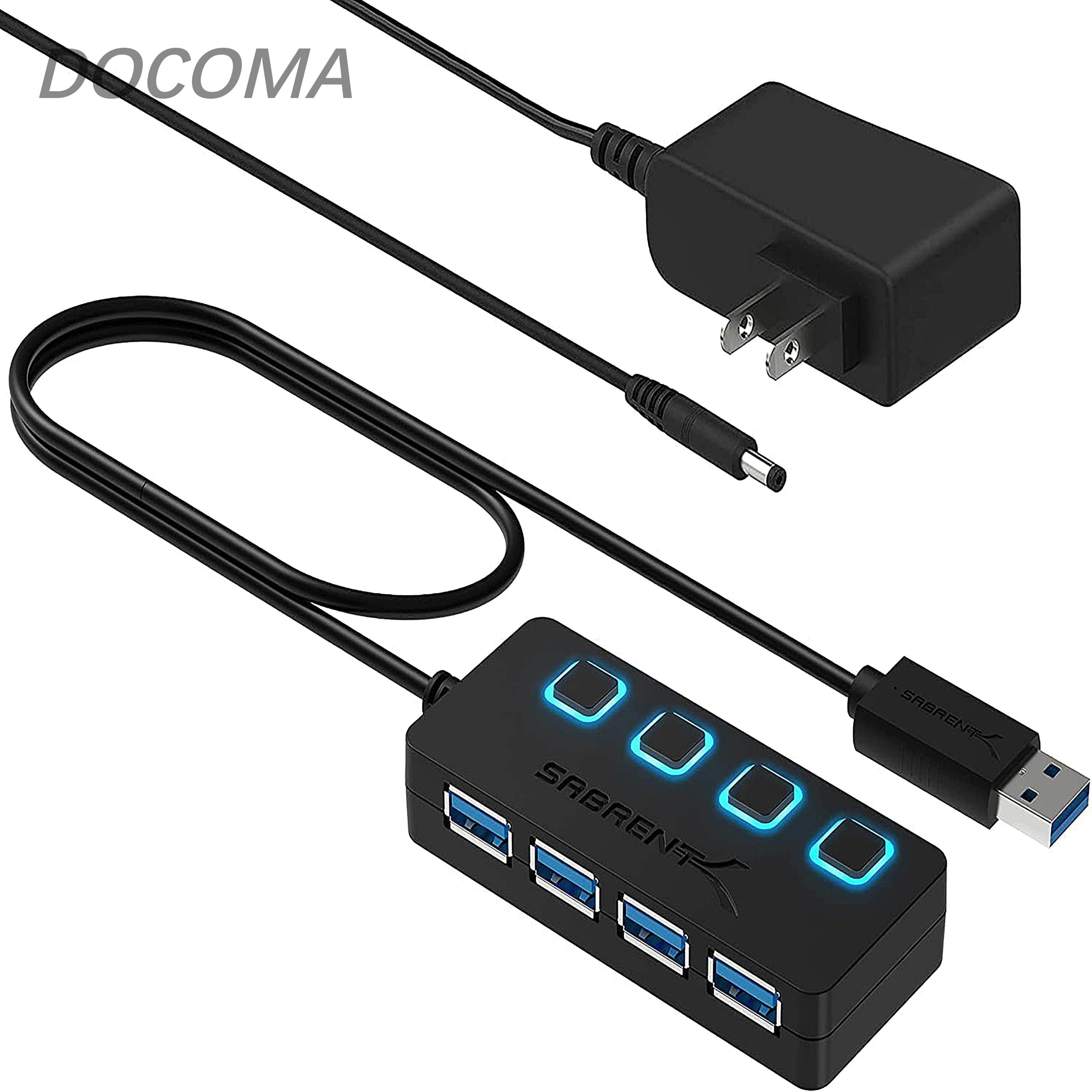 【送料無料】bハブ電源付き 3.0、4ポート 5V/2.5A 電源アダプタ付き（LED電源スイッチ搭載）SuperSpeed 5Gbps