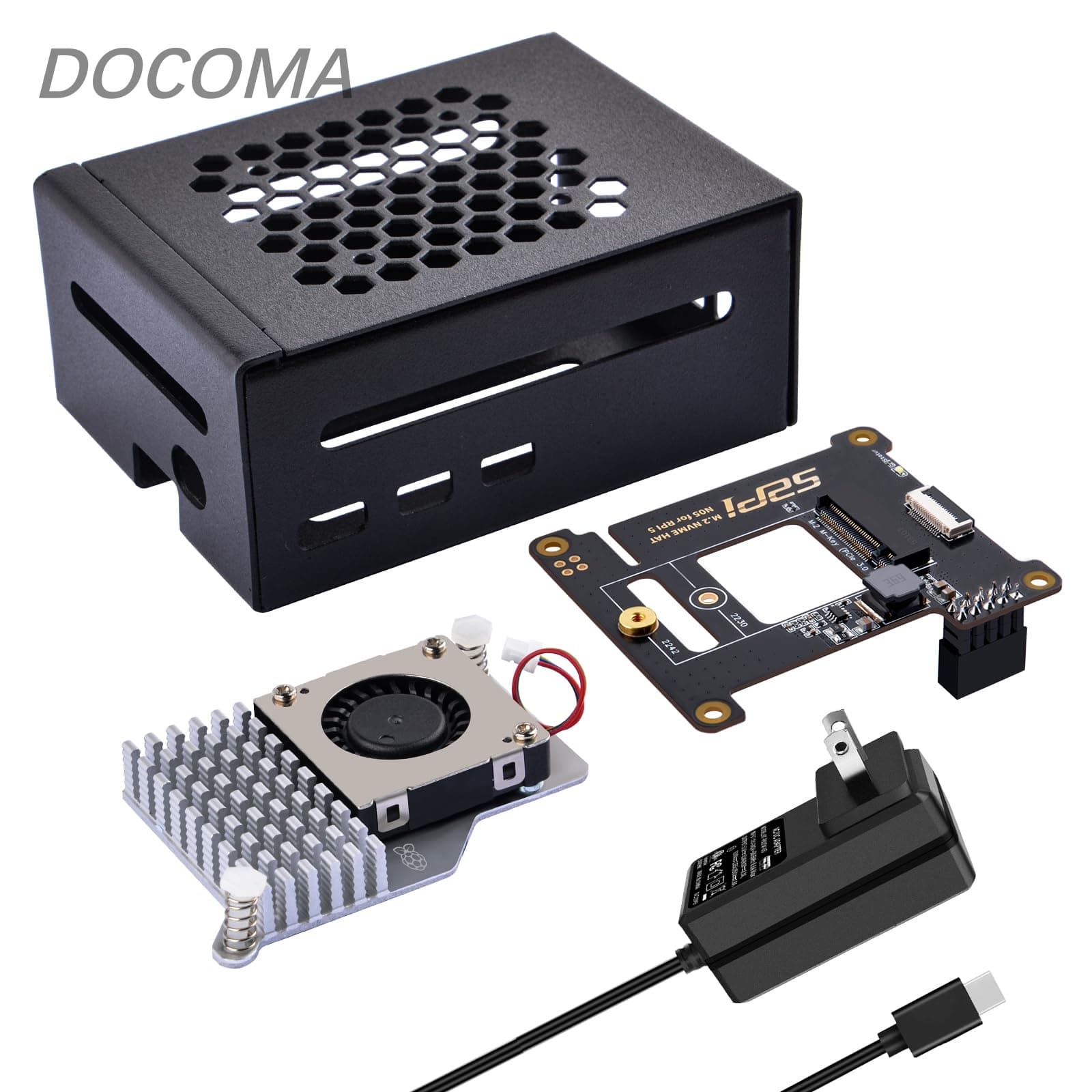 Rakuten - 【送料無料】Pi 5 ケース、PD 27W 電源付き | PCIe M.2 NVMe SSD シールド トップ X1001 / X1000 / X1003 / N04 / N05 および Raspberry Pi 5 アクティブ クーラーをサポート (N05 およびアクティブ クーラーが付属)