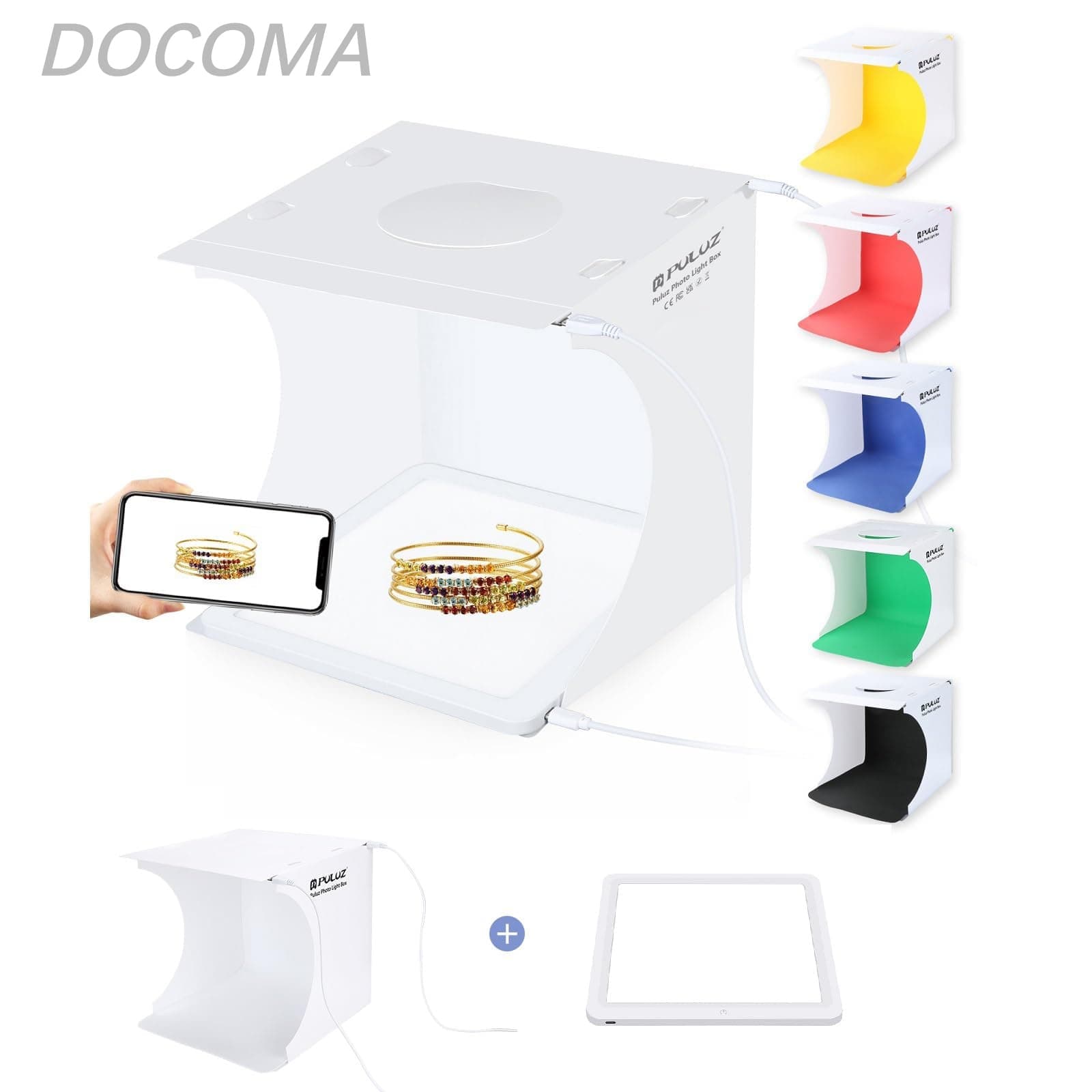 Rakuten - 【送料無料】撮影ボックス＋LEDシャドーレスランプパネル 撮影キット 、アクリル素材、背景布6色付属 組立簡単 折り畳みポータブル撮影 シャドウレス ソフトボックス 小物撮影