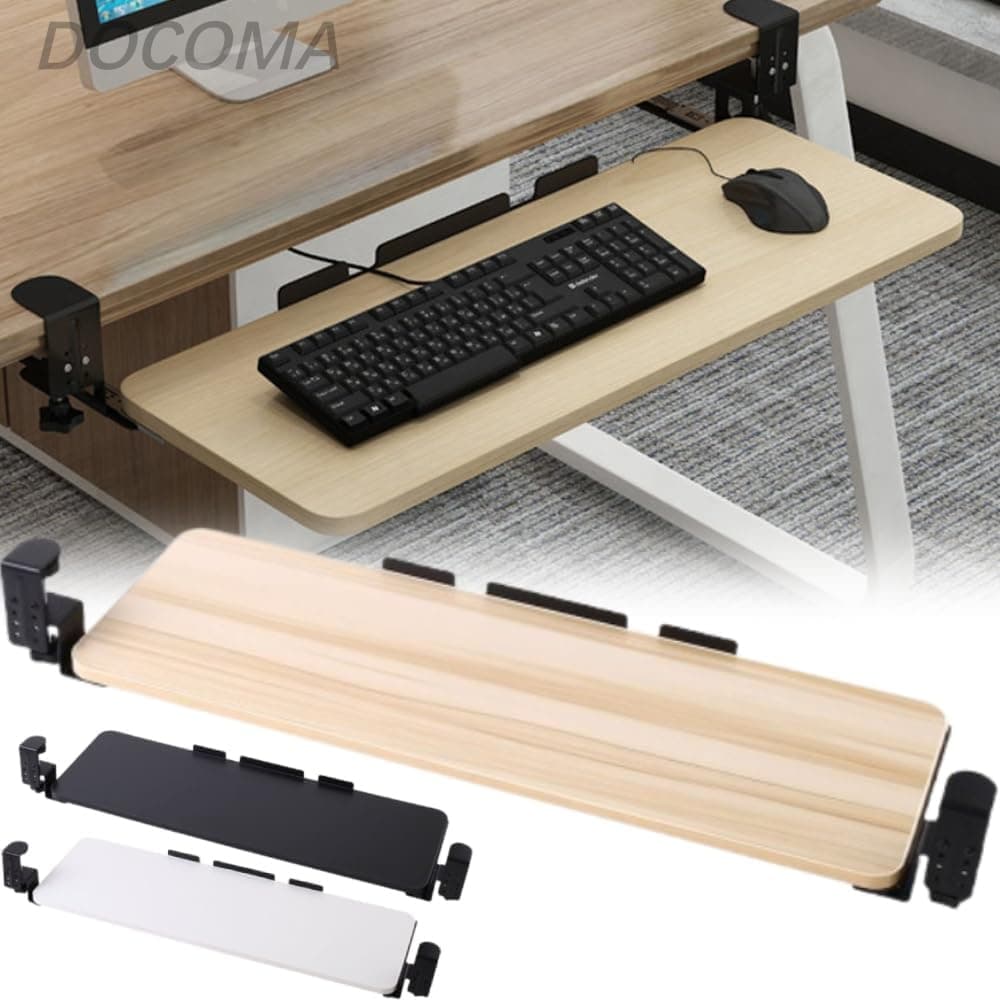 Rakuten - 【送料無料】キーボードスライダー 後付け 幅75cm 【 高さ調整可能 穴あけ不要 】 キーボードトレイ クランプ式 幅広タイプ マウストレイ付き キーボード台 デスク下収納 省スペース