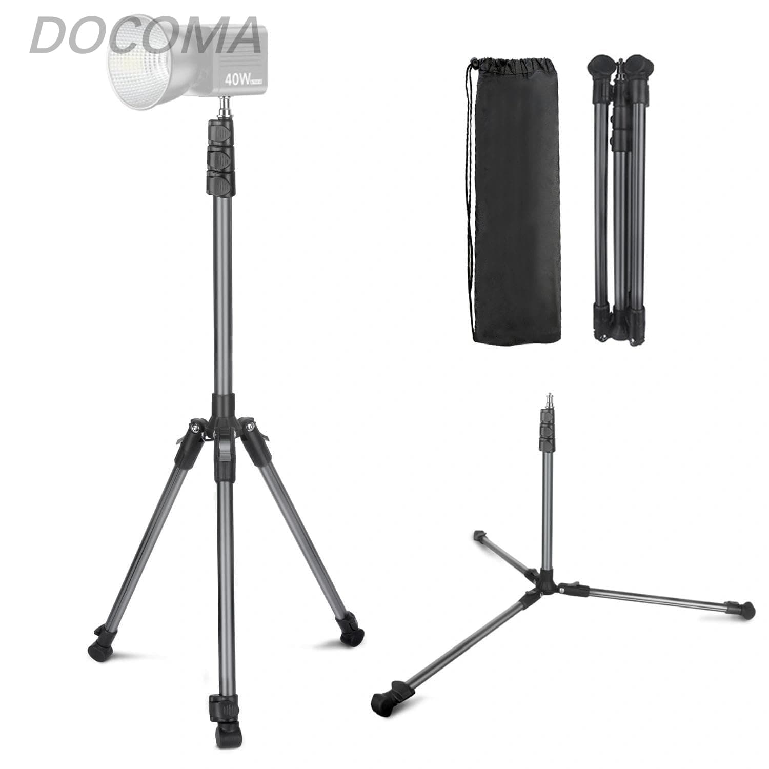 Rakuten - 【送料無料】ライトスタンド 撮影 コンパクト 軽量 44cm-200cm 逆折り畳み式 ストロボ スタンド 3段階開脚 照明 三脚 キャリーケース付き