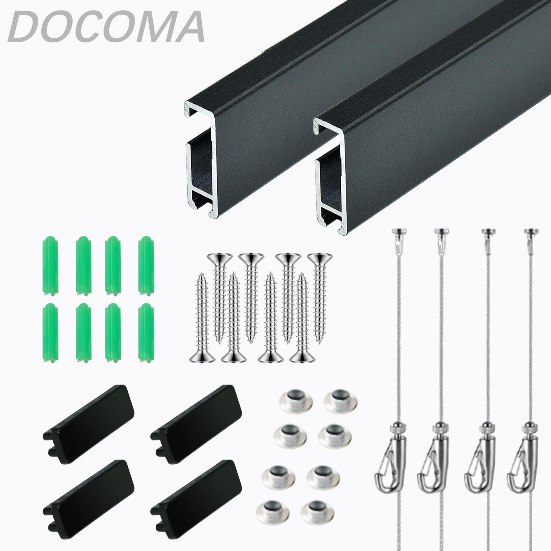乐天商城 - 【送料無料】ワイヤー フック スライドレール DIY 自在金具付 吊り下げ金具 ピクチャーレールセット アルミニウム合金 絵画 壁面用 展示用 (ブラック 2M)