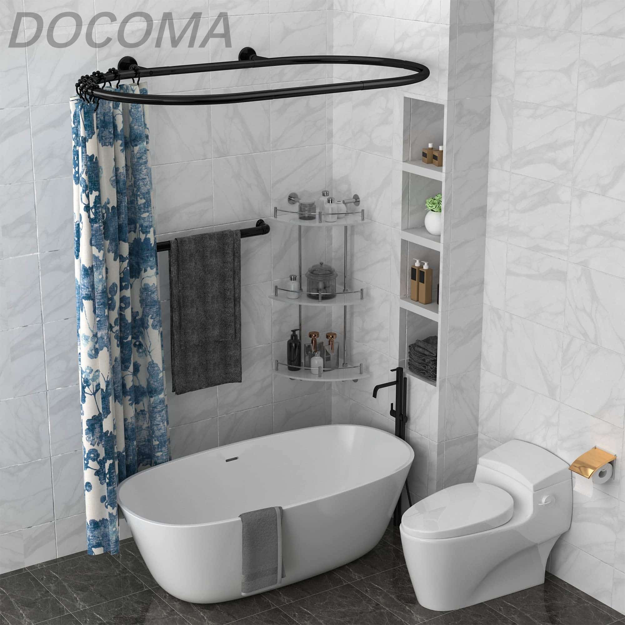 樂天商城 - 【送料無料】楕円形 シャワーカーテン ロッド フープ 正方形 バスルームロッド 爪足浴槽用 自立式浴槽用 (ブラック)
