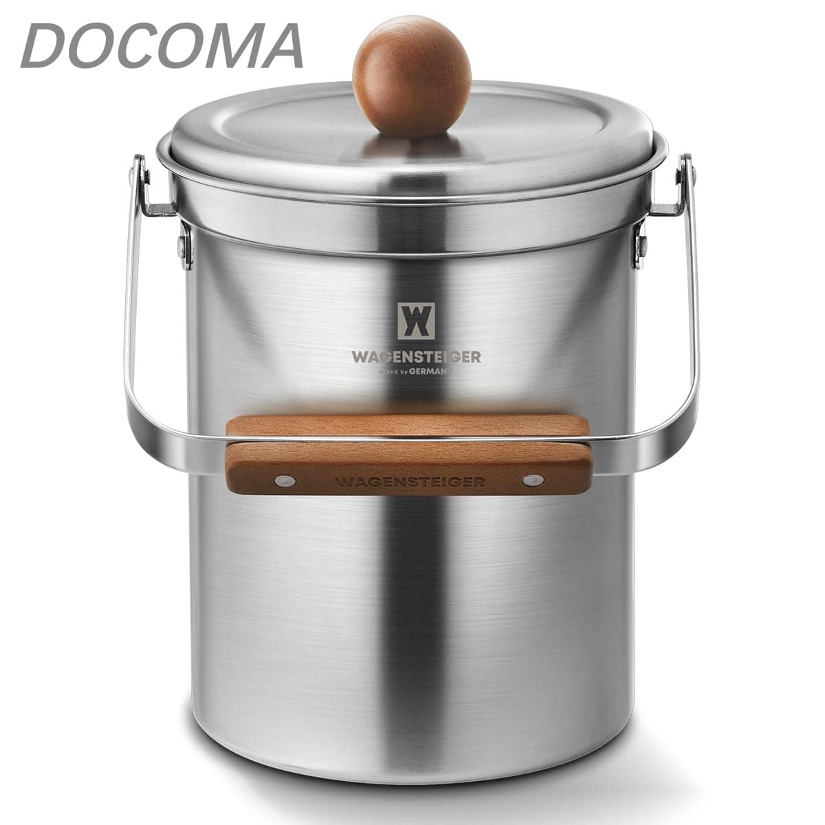 乐天商城 - 【送料無料】キッチン用ミニダストボックス 3L（約101oz）｜密閉フタ・防臭設計｜SUS304ステンレス製 生ごみ入れ｜木製ハンドル付き おしゃれなカウンタービン｜洗面所・トイレ用小型ゴミ箱としても最適 (Metallic Silver)
